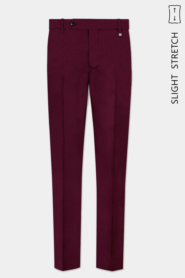 Regal Maroon-Tamarind Solid Wool Rich Slight Stretch Waistband Pant