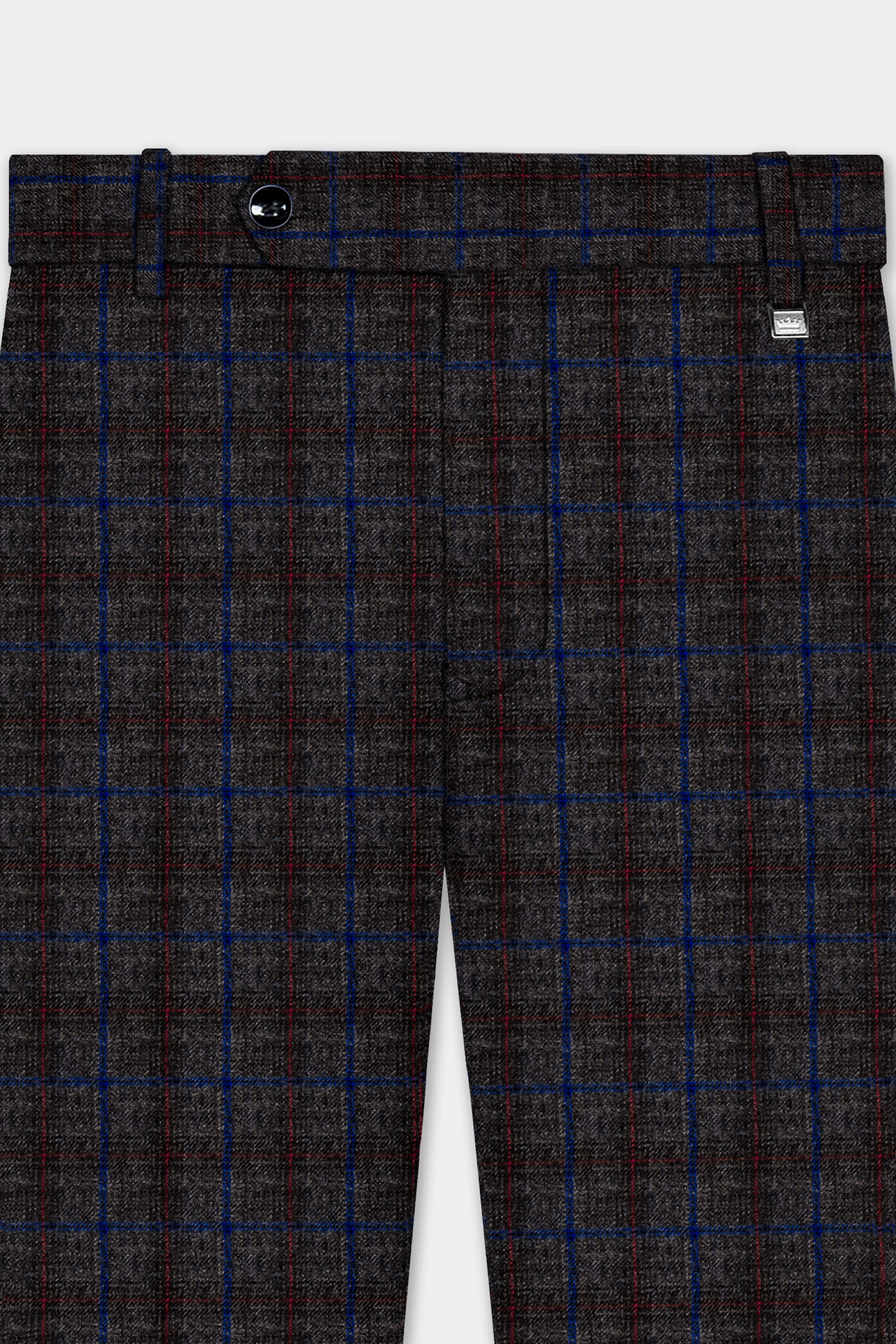 Stormborne-Zeus Gray And Tangaroa Blue Plaid Tweed Stretchable Waistband Pant