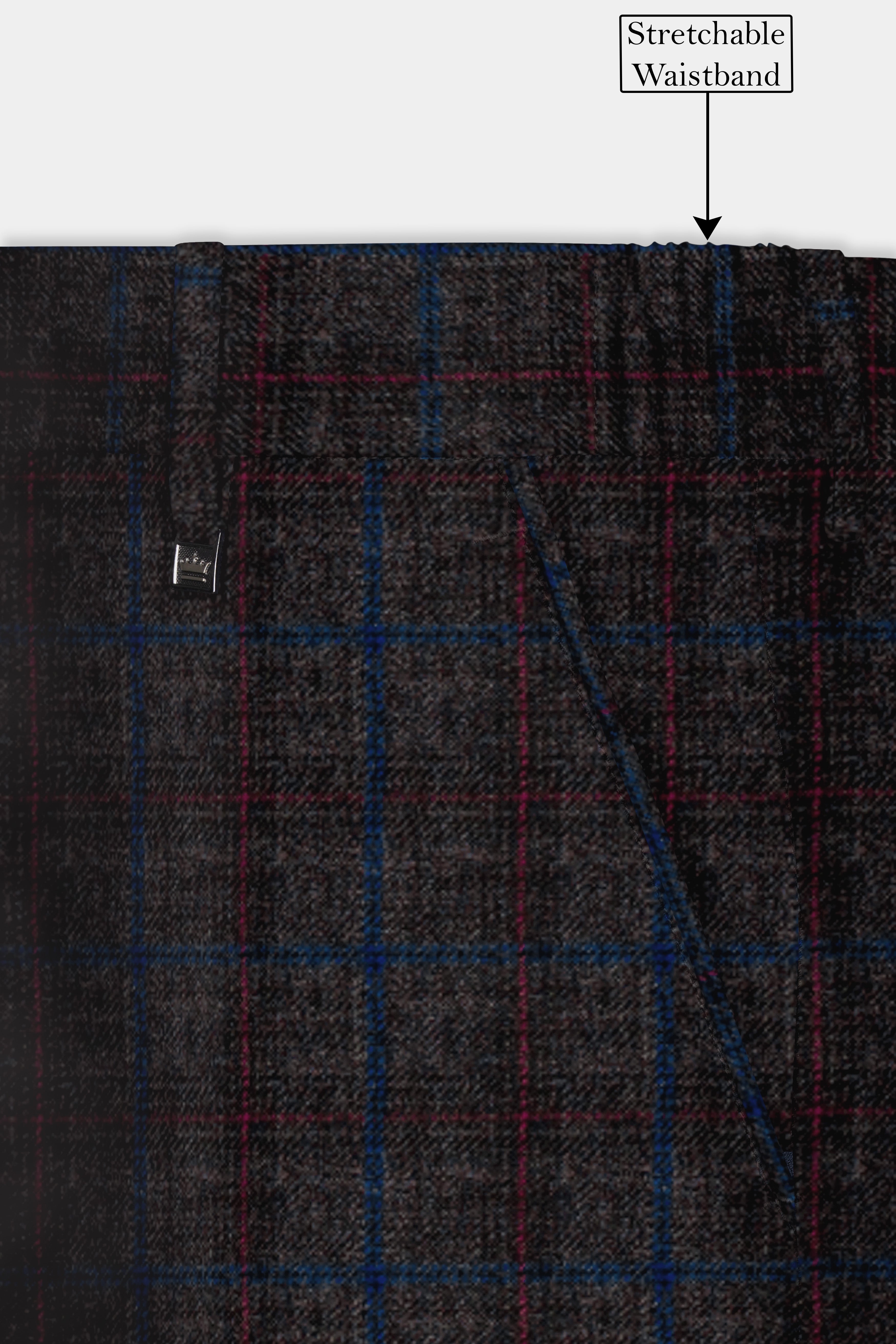 Stormborne-Zeus Gray And Tangaroa Blue Plaid Tweed Stretchable Waistband Pant