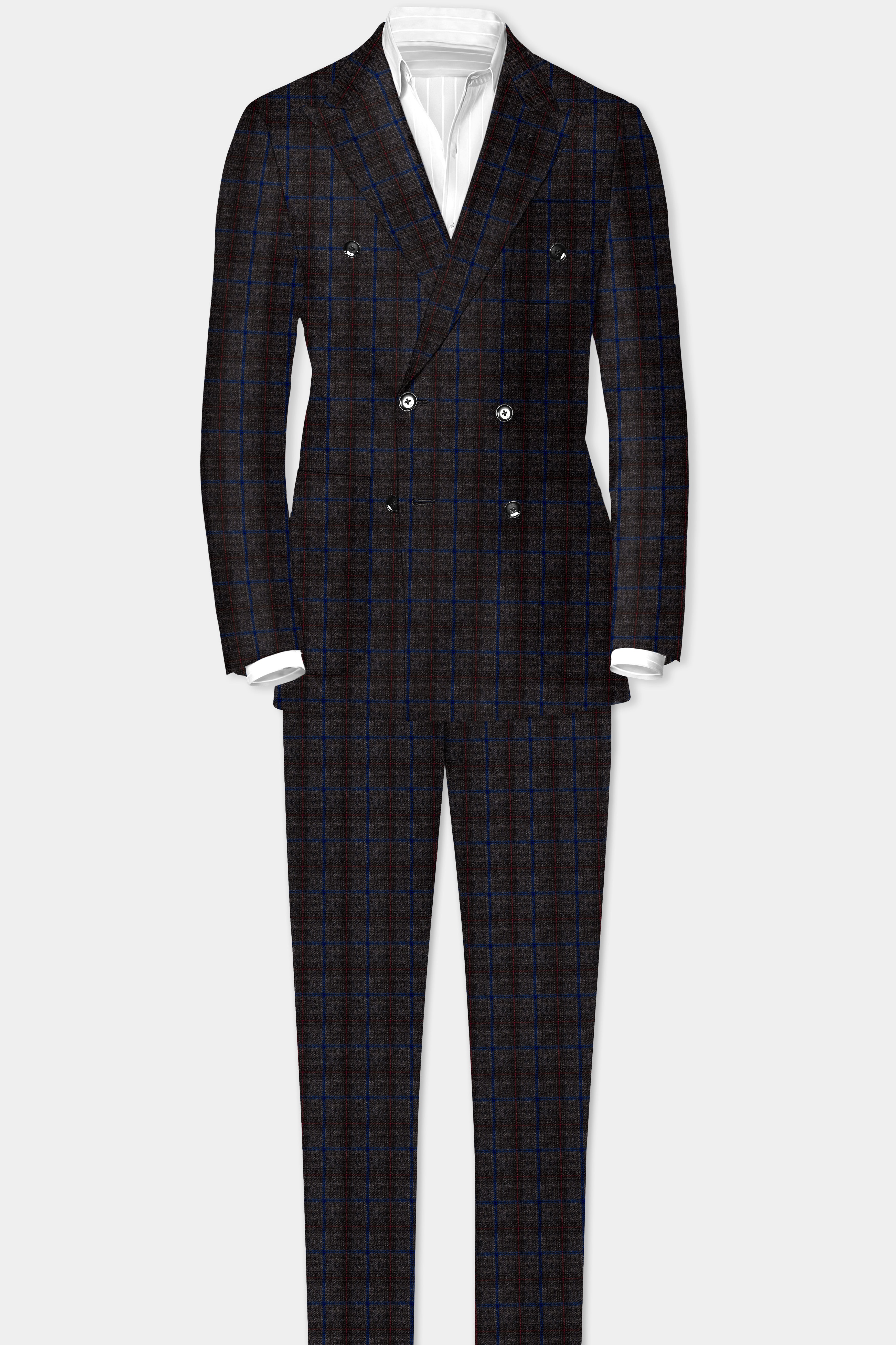 Stormborne-Zeus Gray And Tangaroa Blue Plaid Tweed Stretchable Waistband Pant