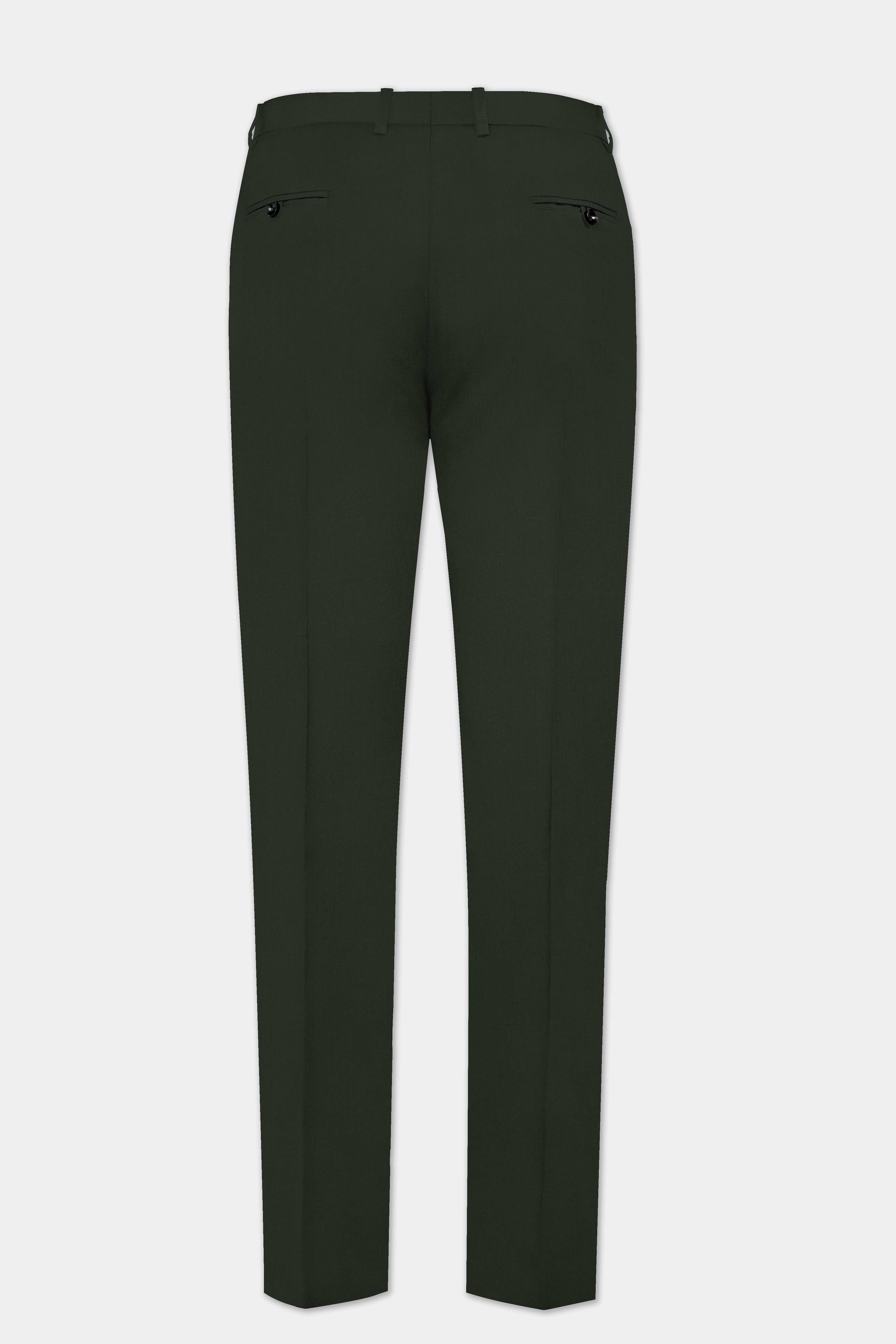 Verdant Majesty-Juniper Green Solid Wool Rich Slight Stretch Waistband Pant