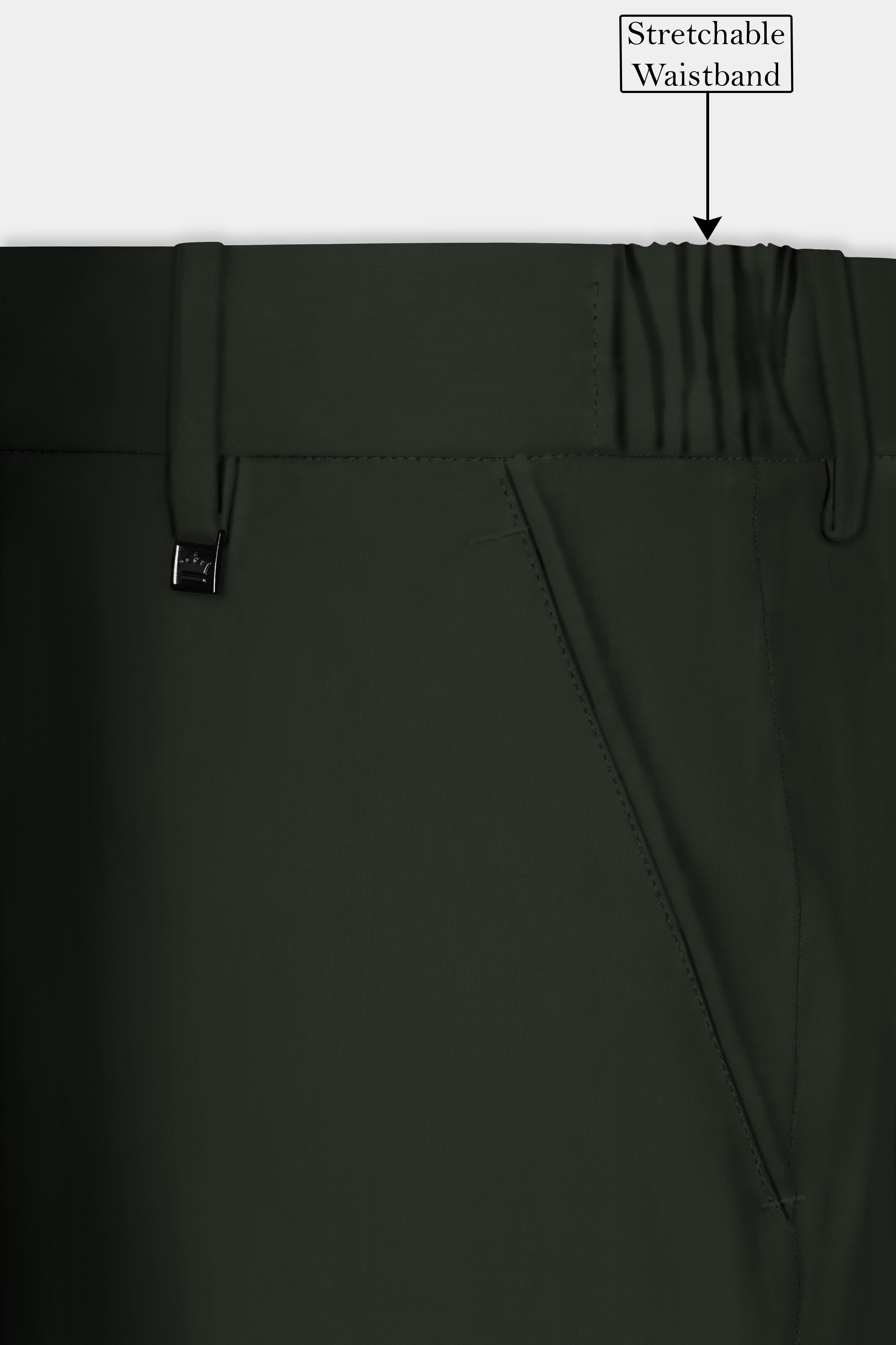 Verdant Majesty-Juniper Green Solid Wool Rich Slight Stretch Waistband Pant