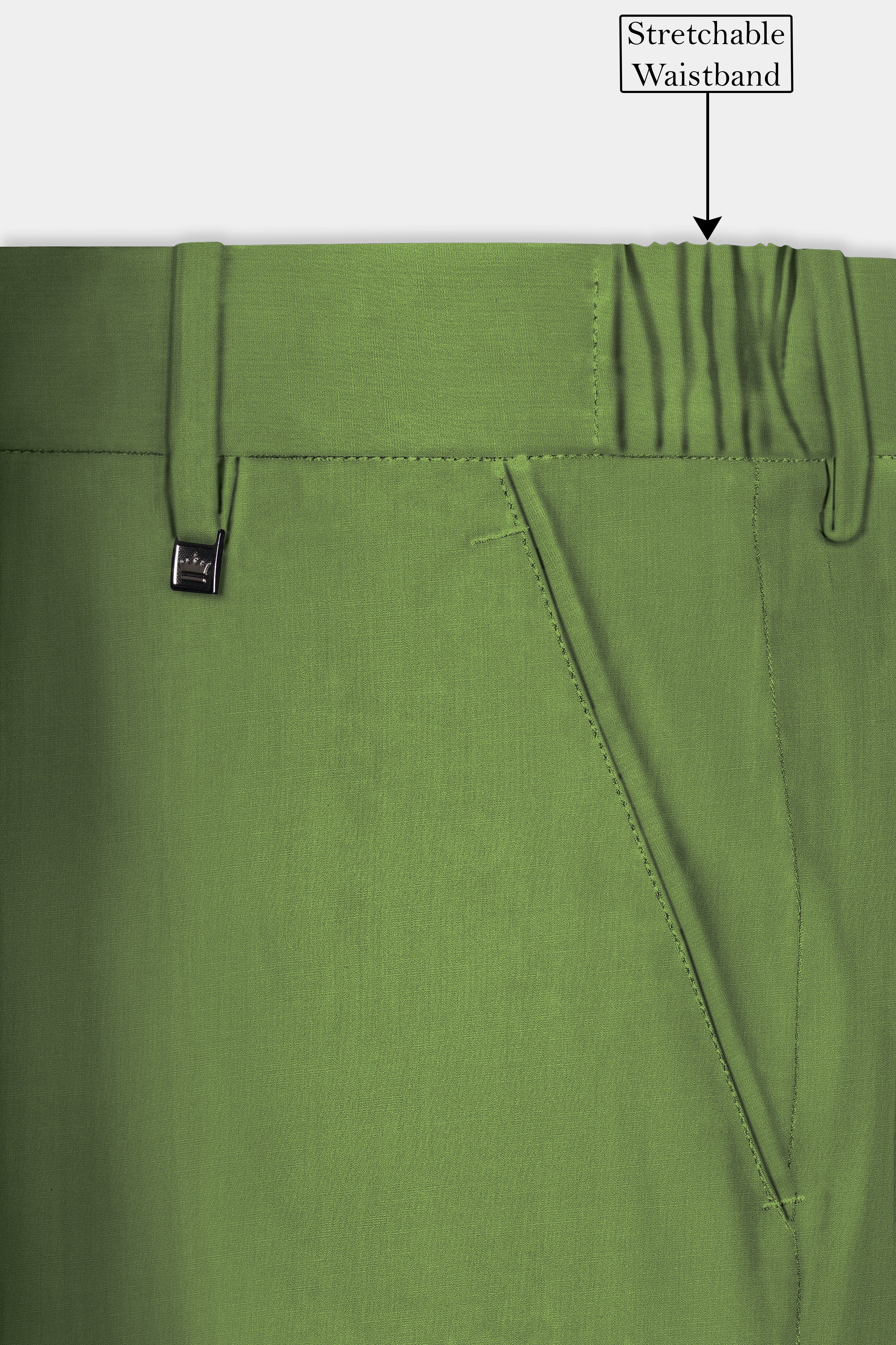 Sage Regal-Dingley Green Solid Wool Rich Slight Stretch Waistband Pant