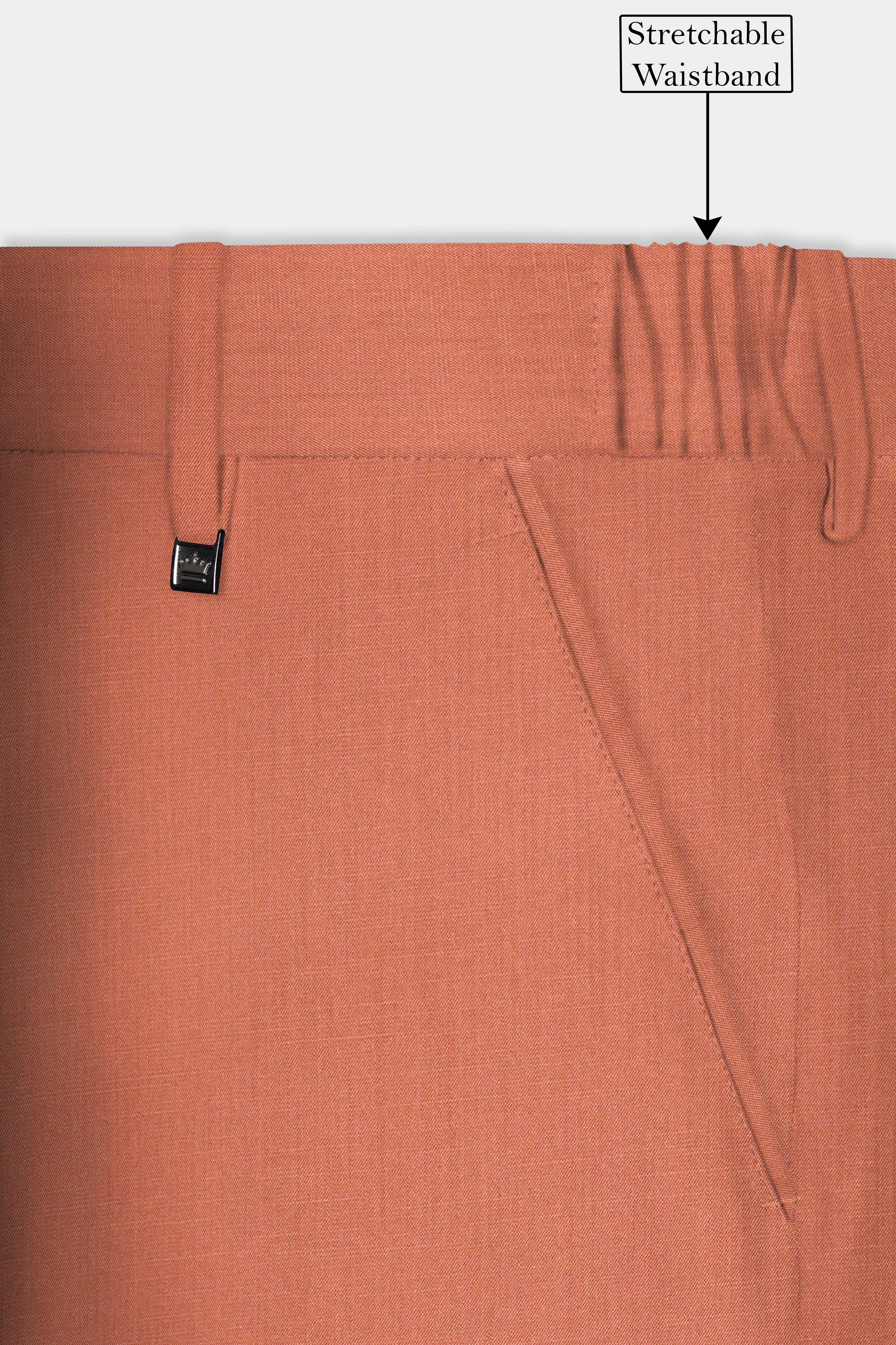Spiced Sunset-Salmon Orange Solid Wool Rich Slight Stretch Waistband Pant