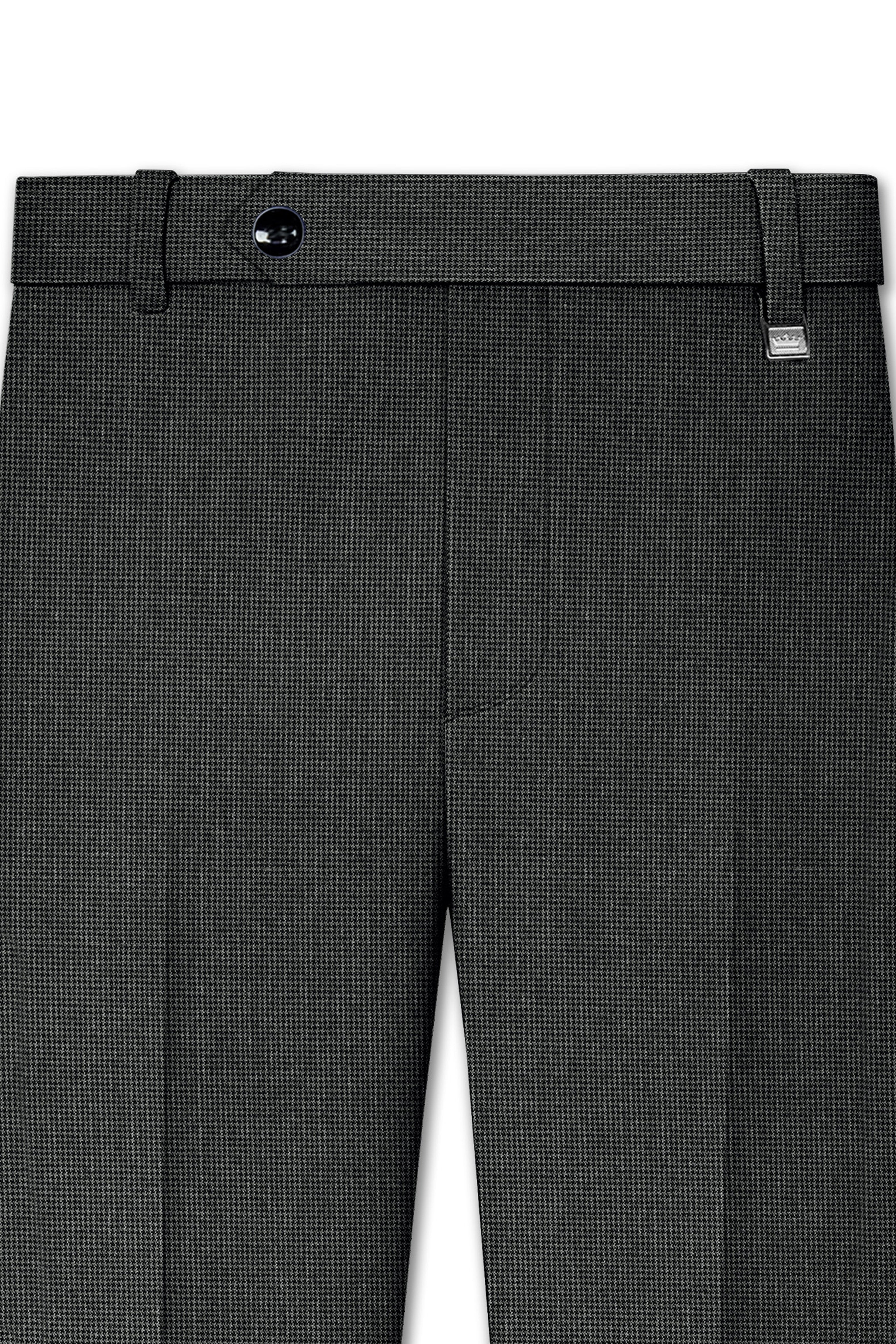 Granite Grid-Piano Gray houndstooth Textured Wool Rich Stretchable Waistband Pant