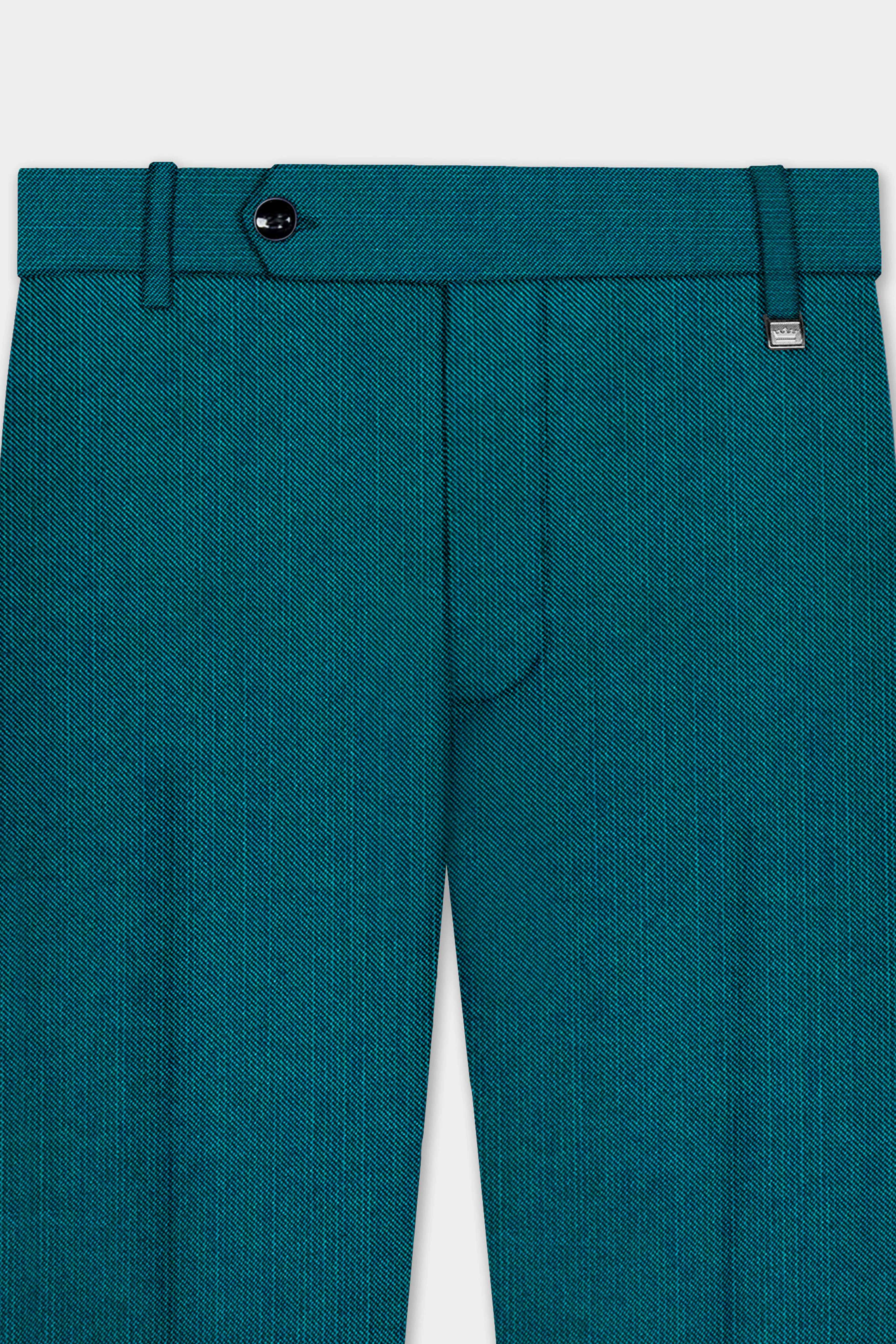 Sapphire-Peacock Blue Solid Premium Wool Rich Pant For Men.