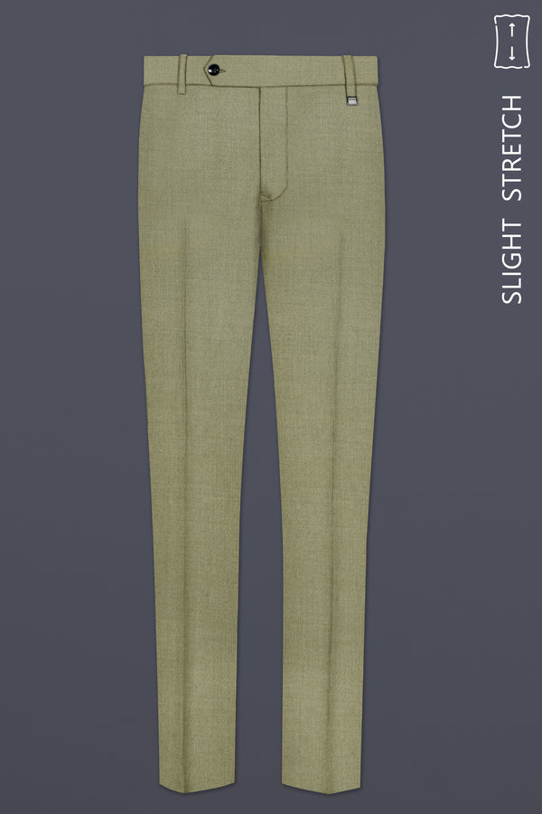 Citron-Lemon Grass Green Solid Wool Rich Slight Stretch Waistband Pant