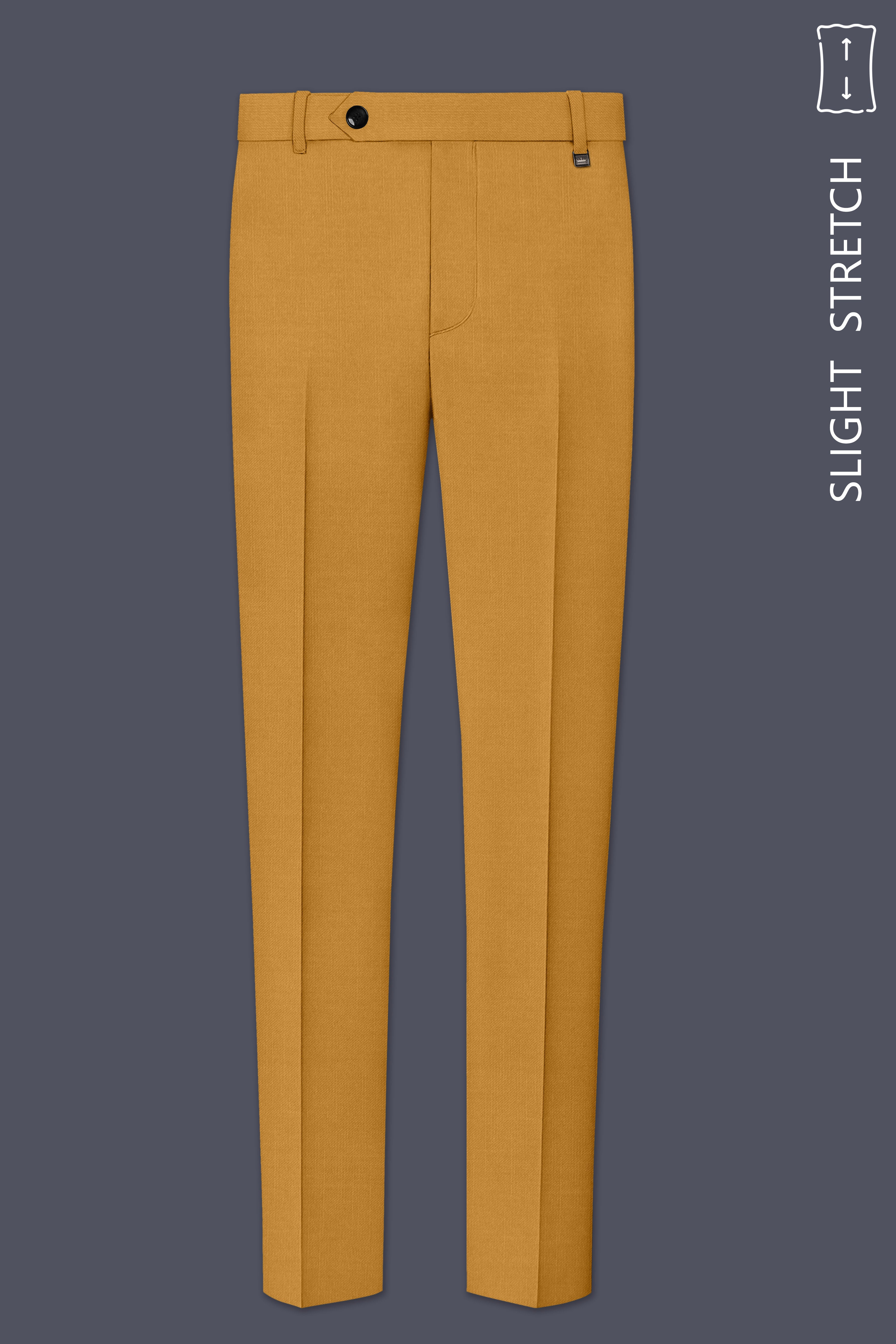 Saffron-Harvest Yellow Solid Wool Rich Slight Stretch Waistband Pant