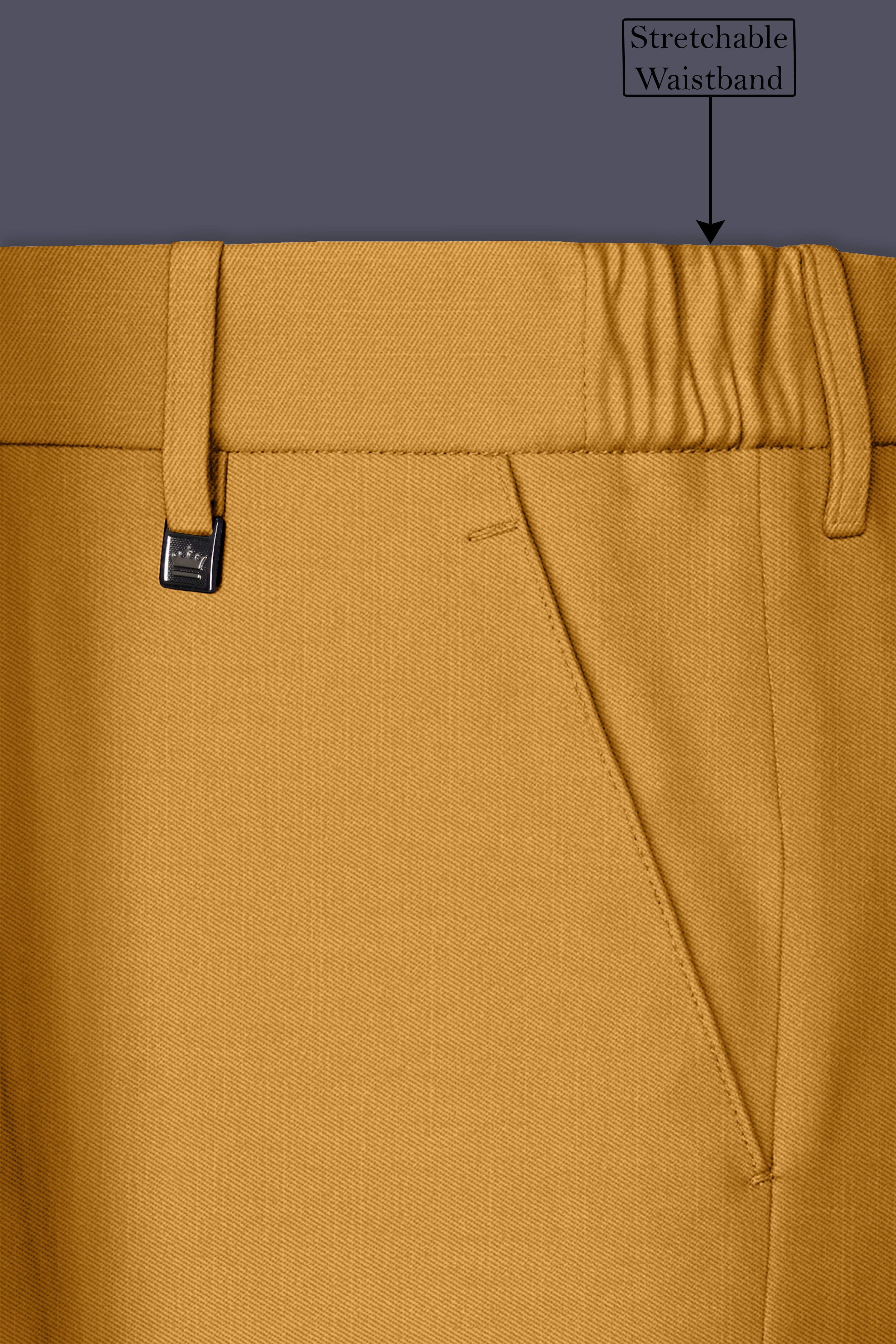 Saffron-Harvest Yellow Solid Wool Rich Slight Stretch Waistband Pant