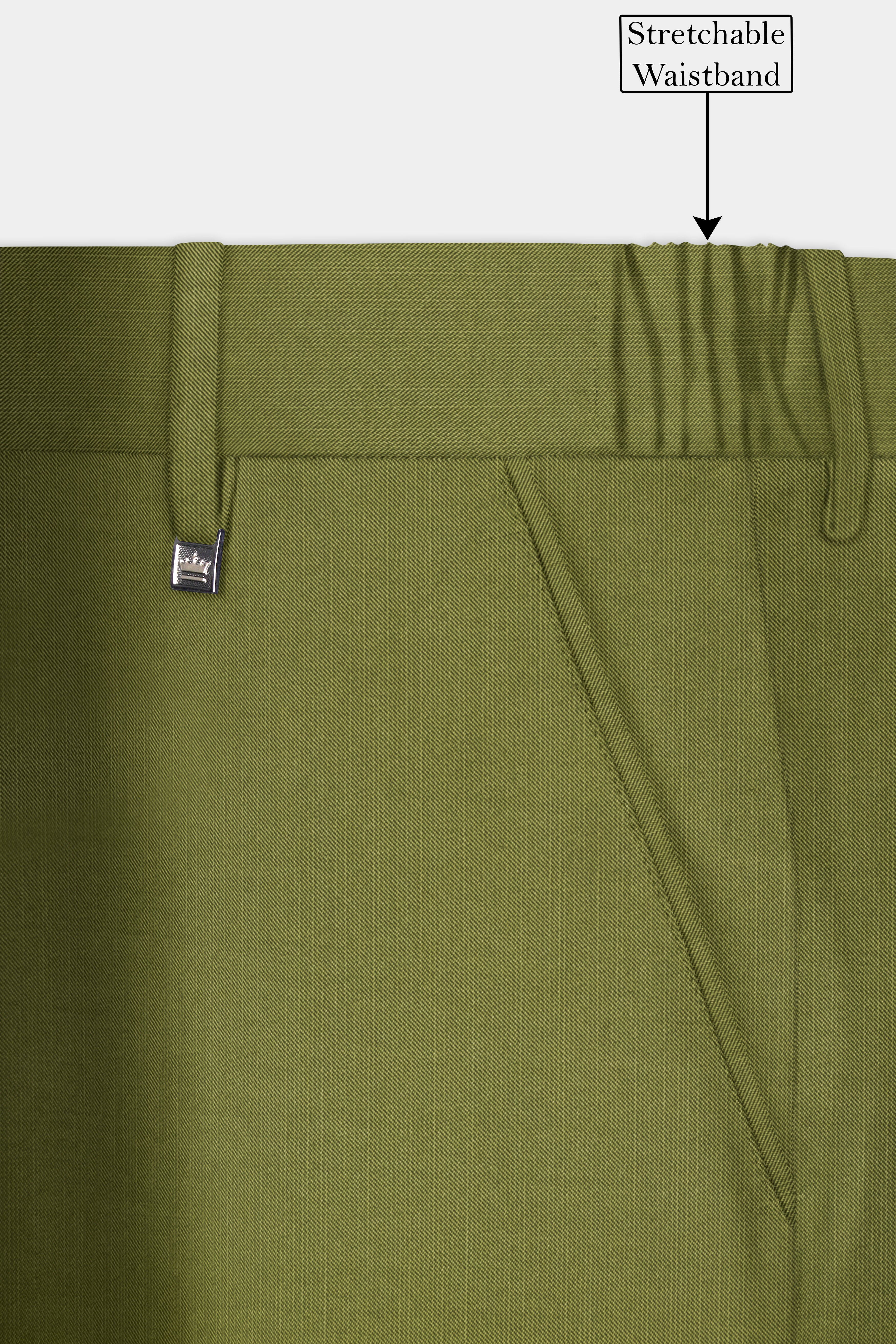 Glade-Muddy Green Solid Wool Rich Slight Stretch Waistband Pant