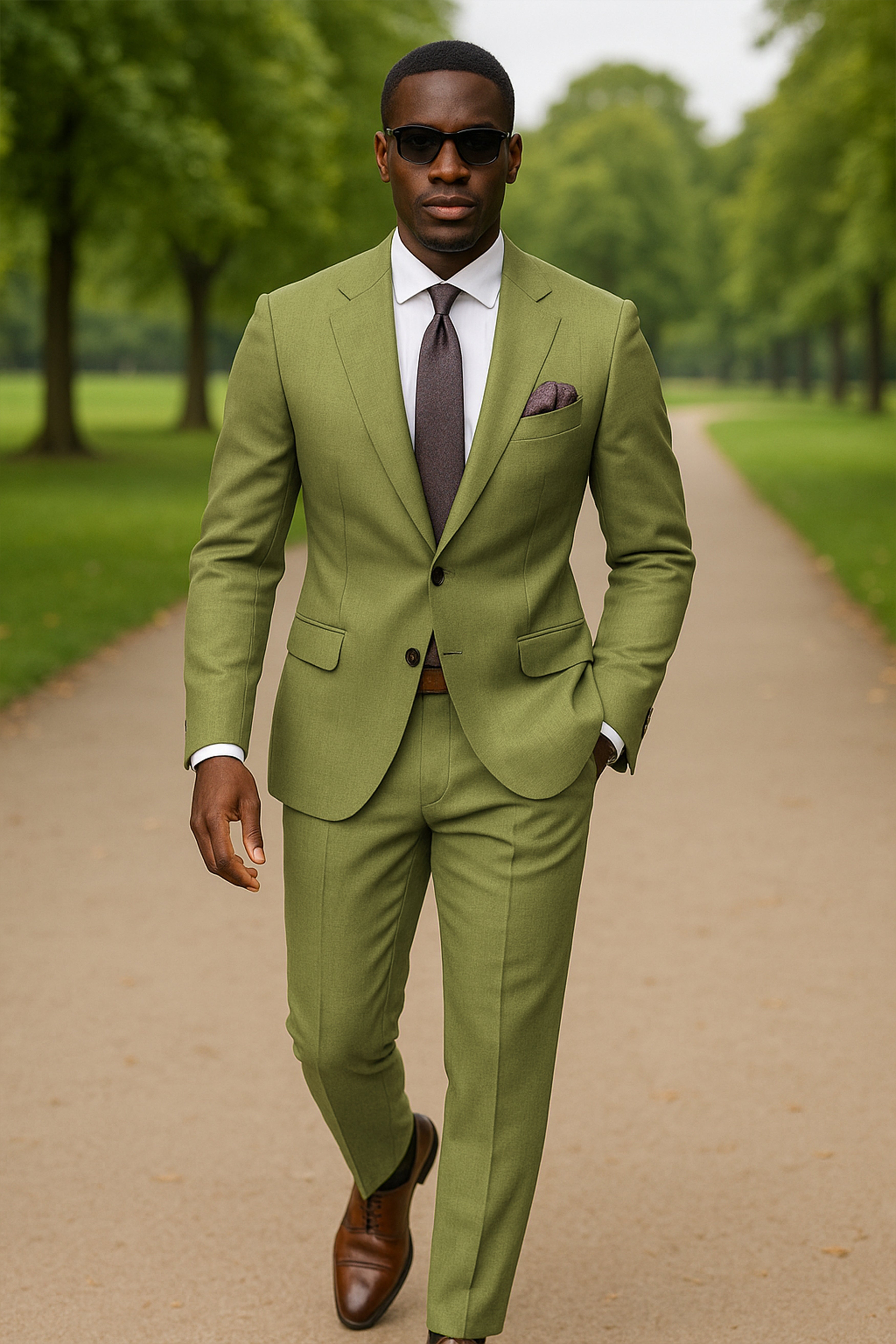 Glade-Muddy Green Solid Wool Rich Slight Stretch Waistband Pant