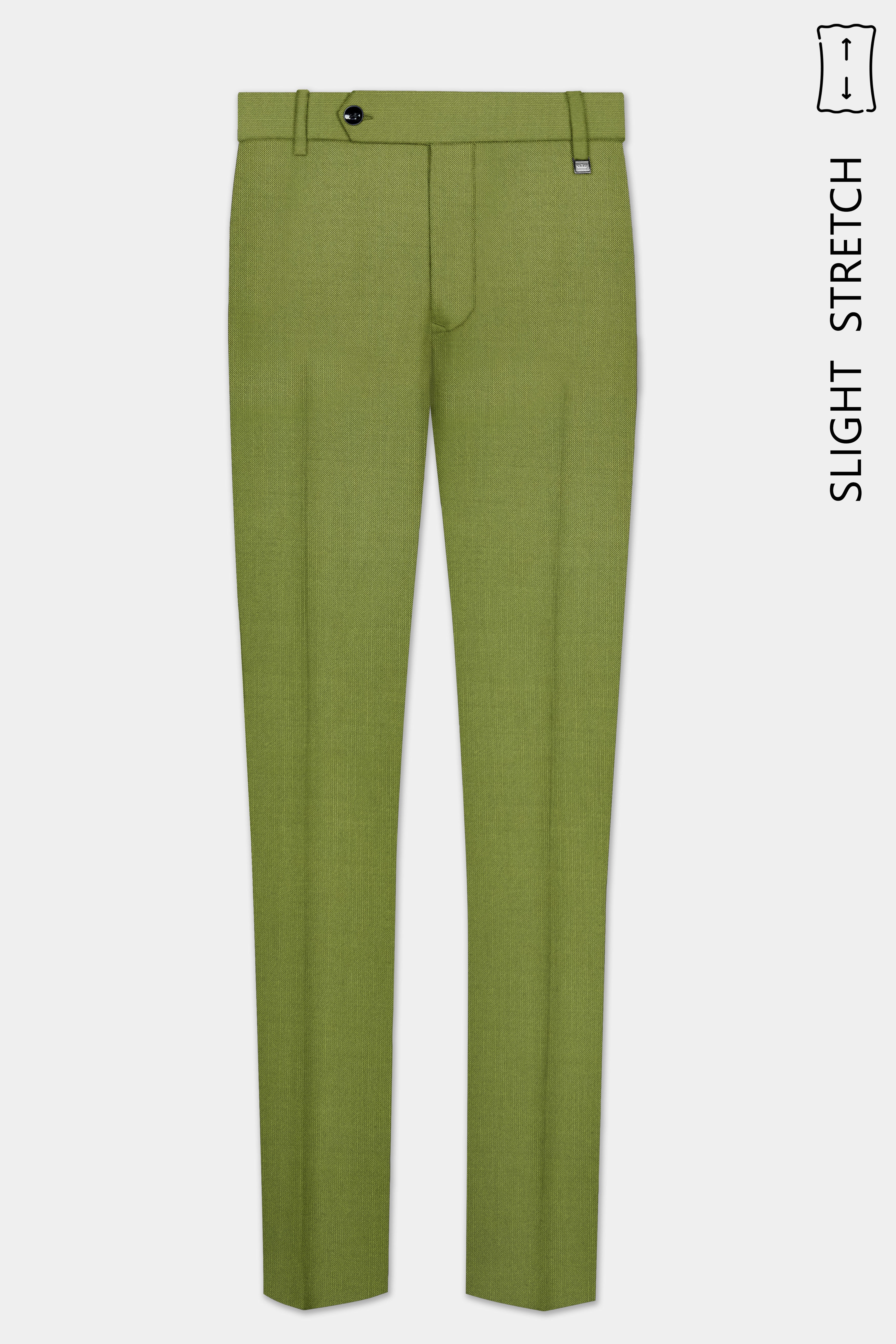 Pistachio-Wasabi Green Solid Wool Rich Slight Stretch Waistband Pant