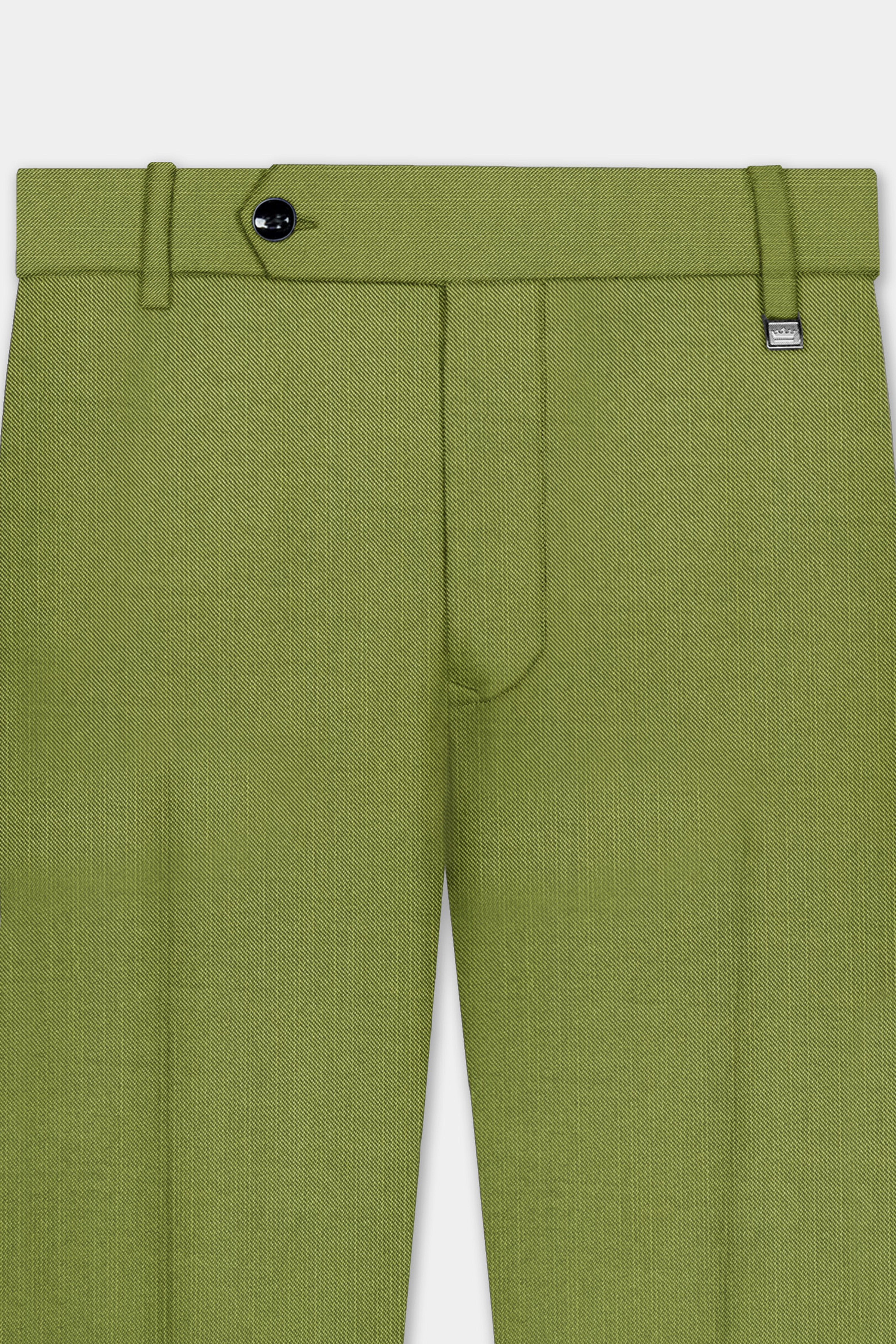 Pistachio-Wasabi Green Solid Wool Rich Slight Stretch Waistband Pant