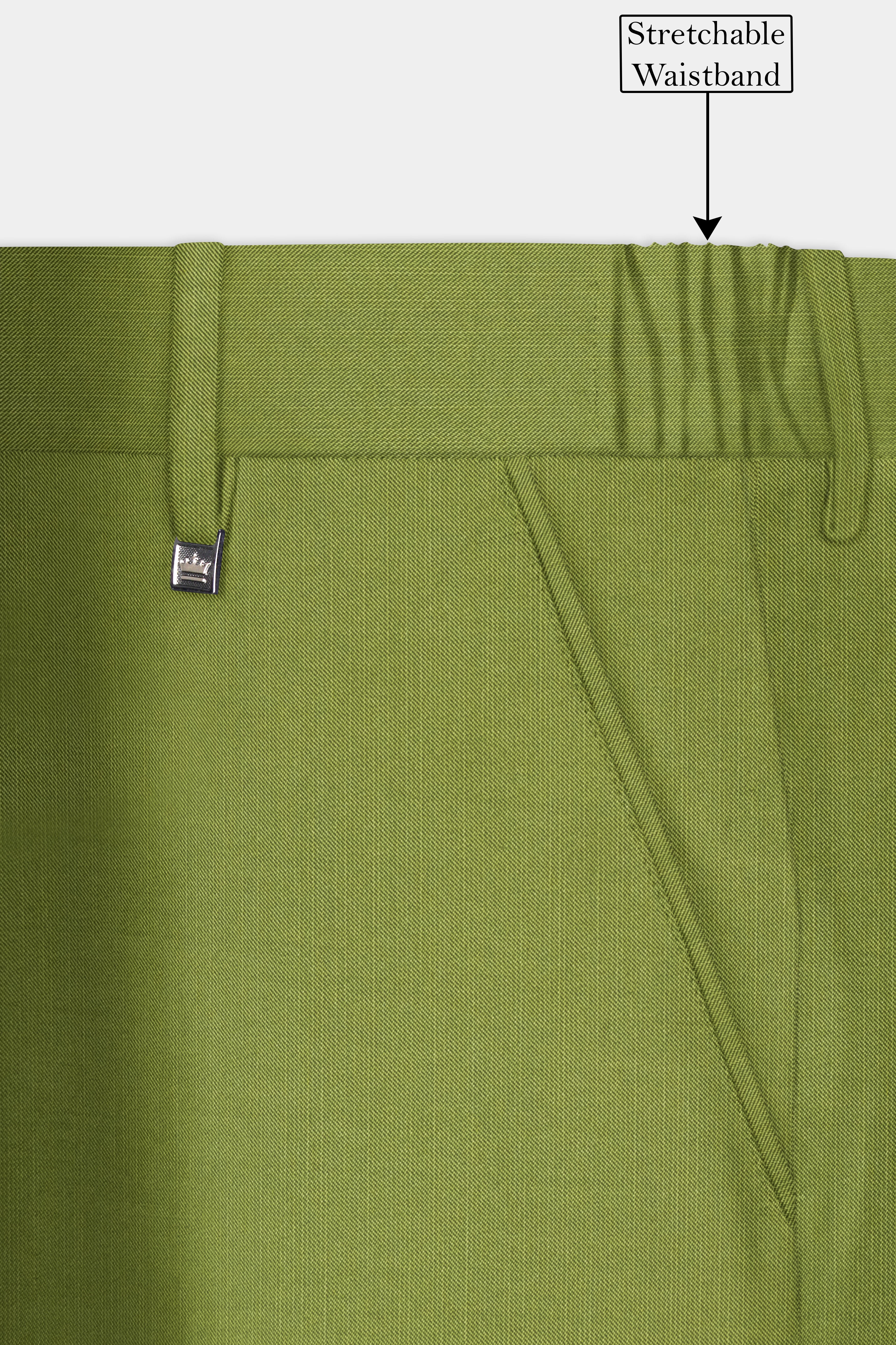 Pistachio-Wasabi Green Solid Wool Rich Slight Stretch Waistband Pant