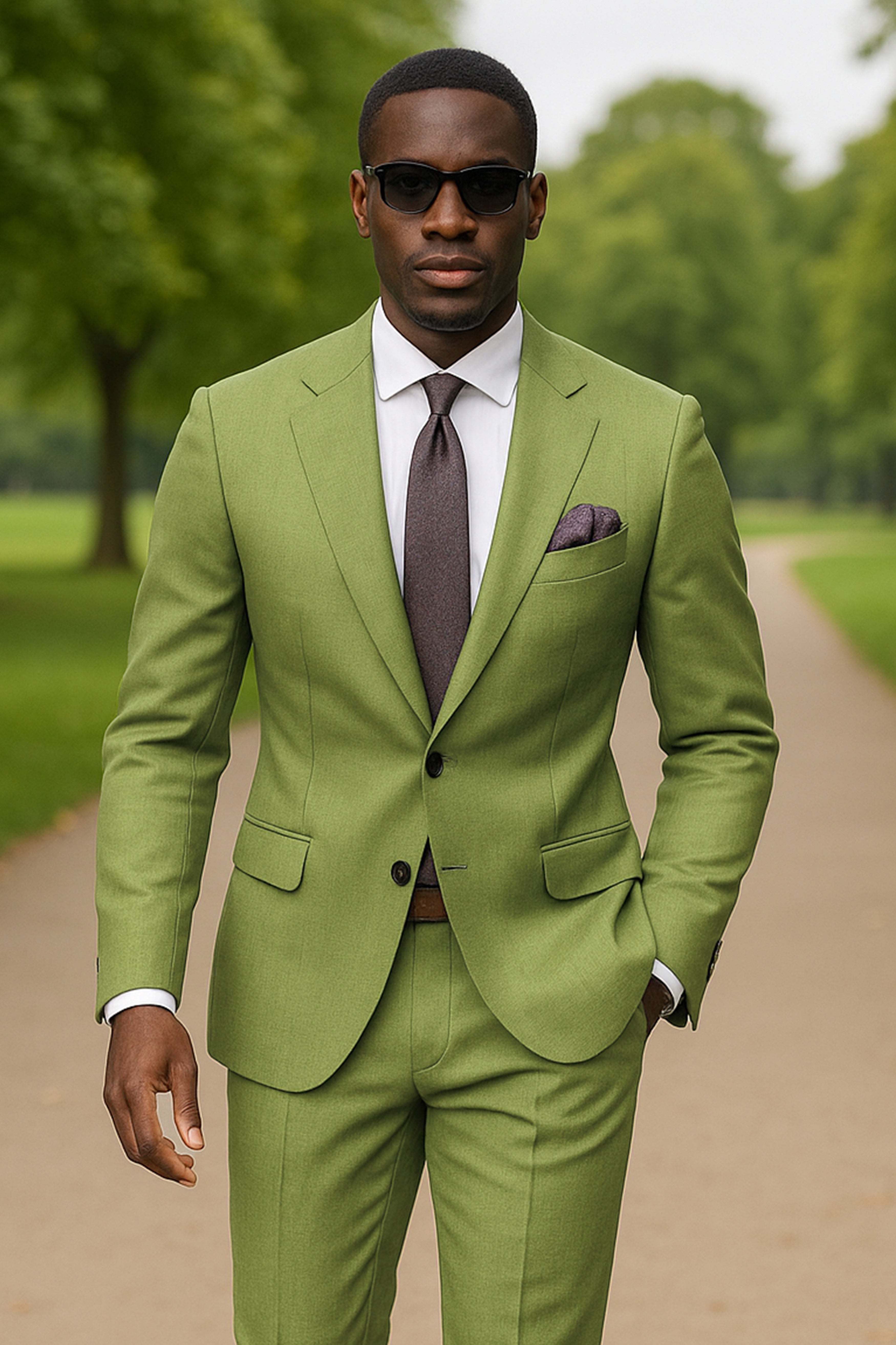 Pistachio-Wasabi Green Solid Wool Rich Slight Stretch Waistband Pant