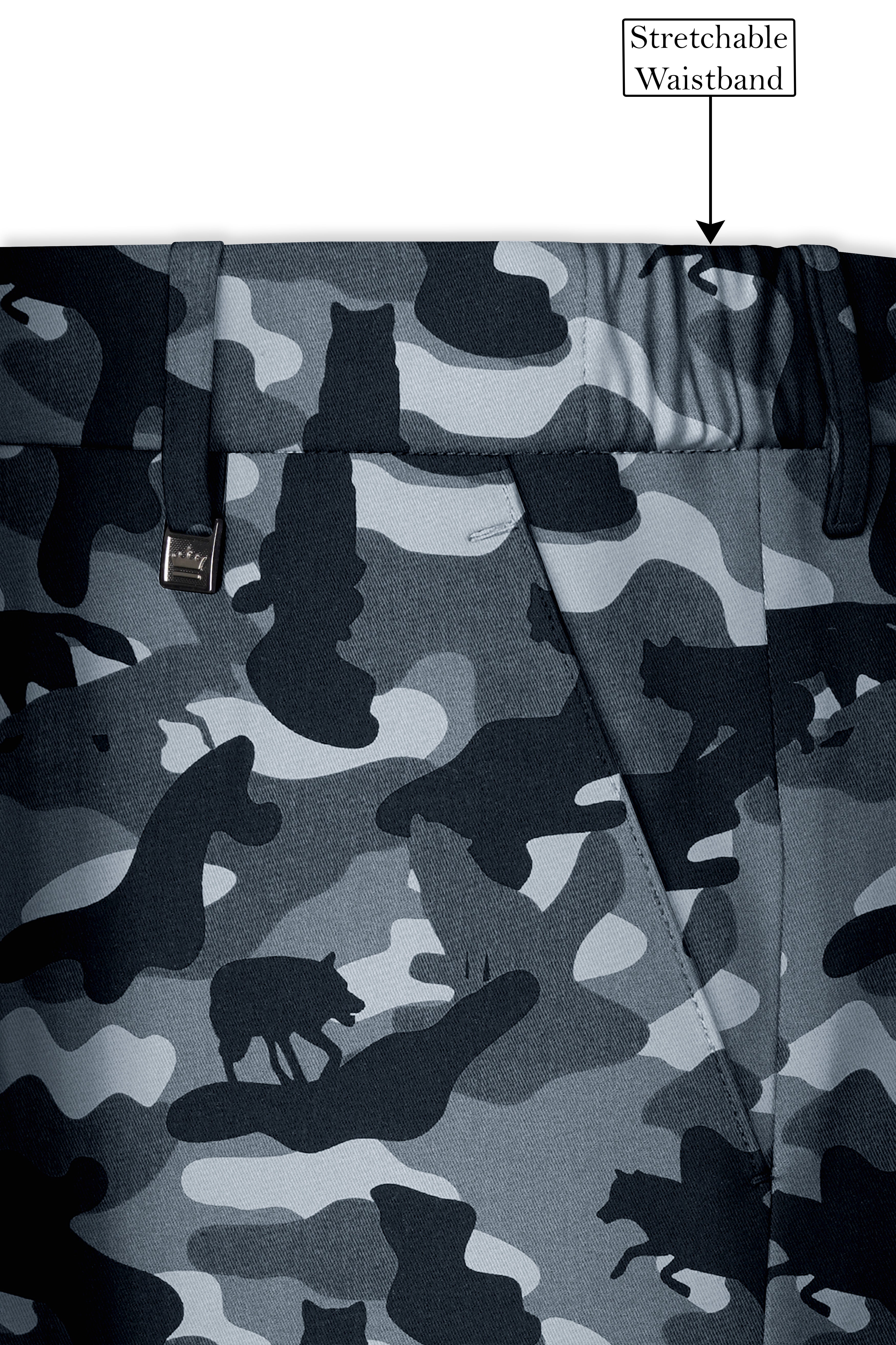 Carbon Gray And Cinder Black Camouflage Printed Cotton Stretchable Waistband Pant