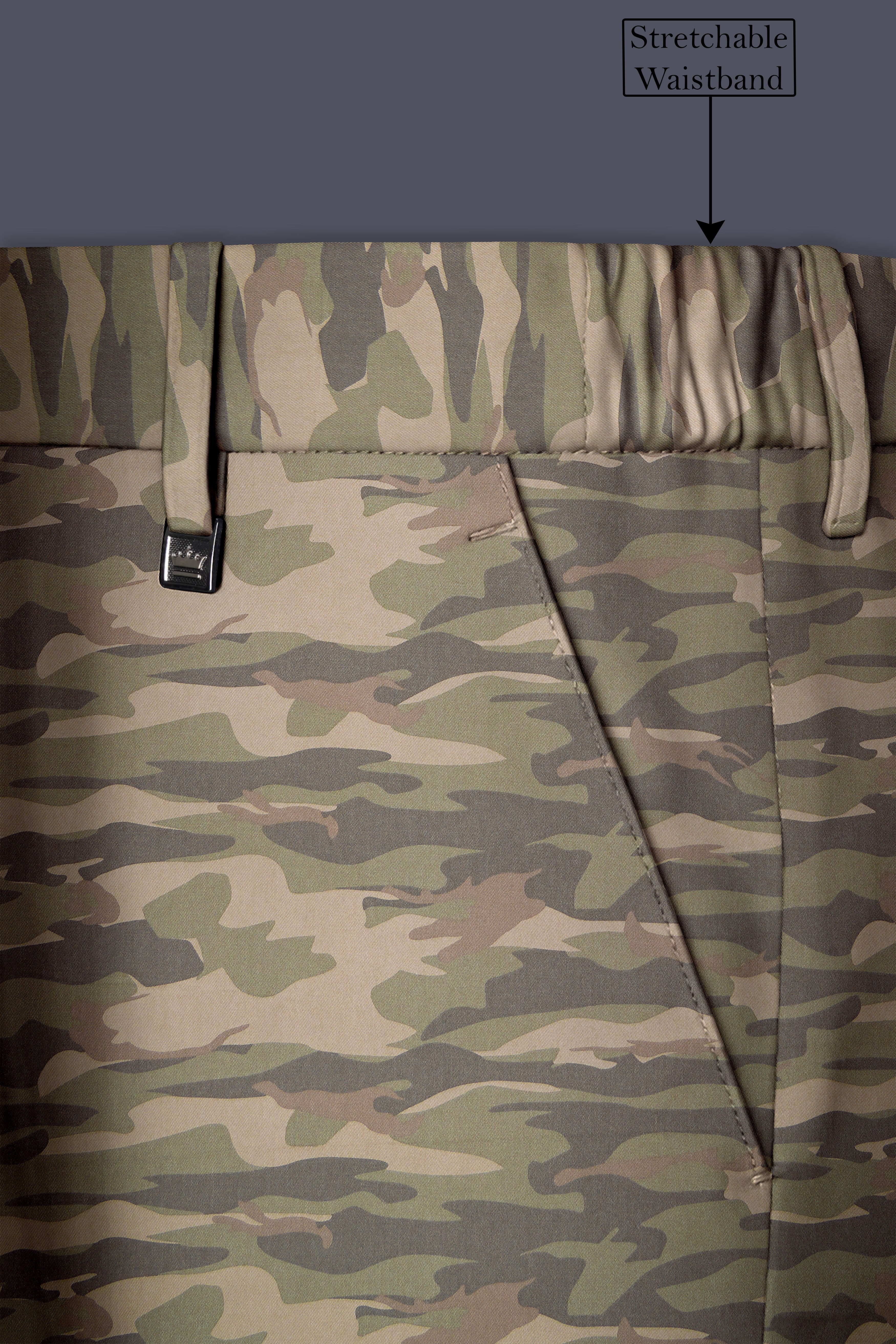 Crocodile Brown And Wenge Camouflage Printed Cotton Stretchable Waistband Pant