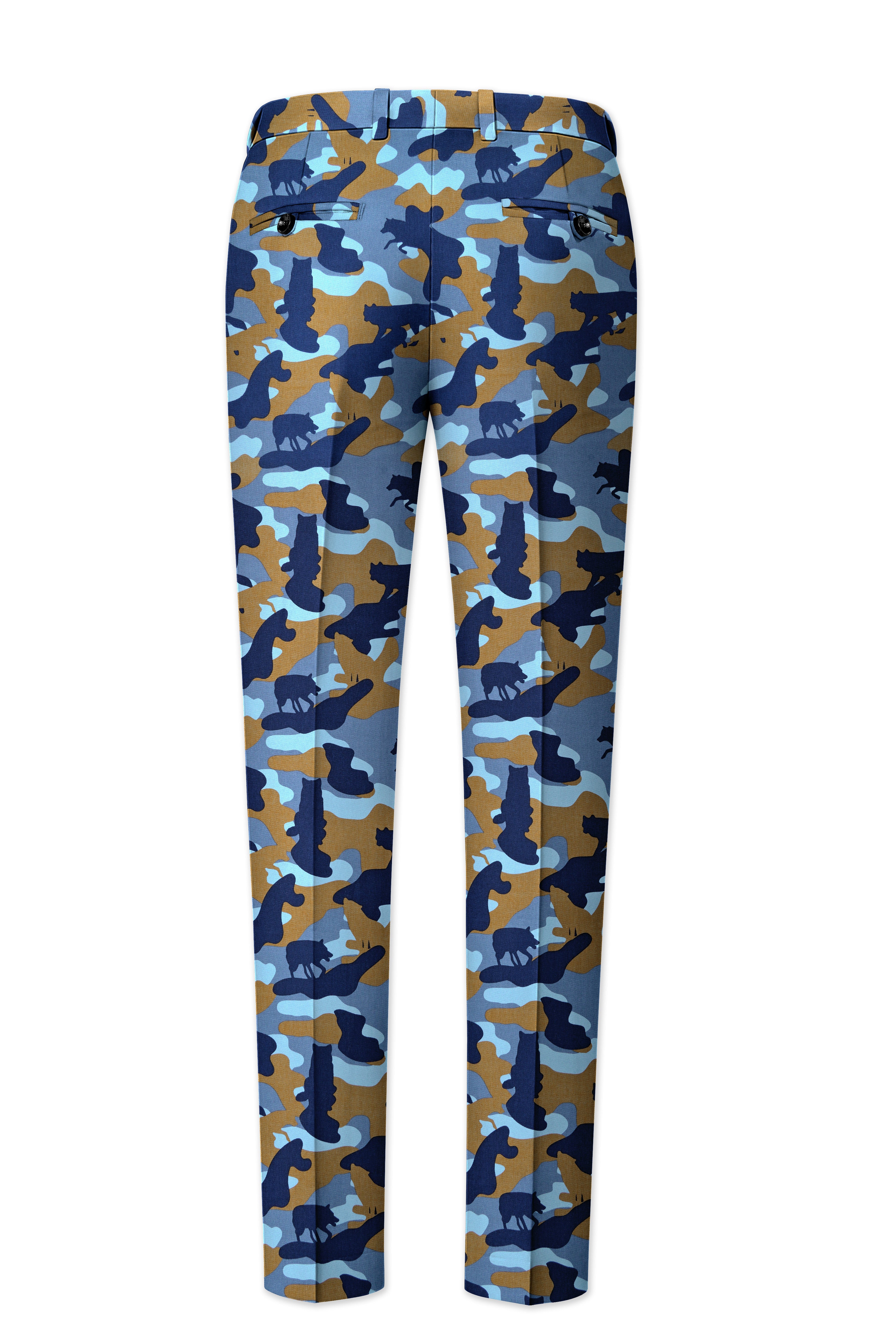 Martinique Blue And Irish Brown Camouflage Printed Stretchable Waistband Pant
