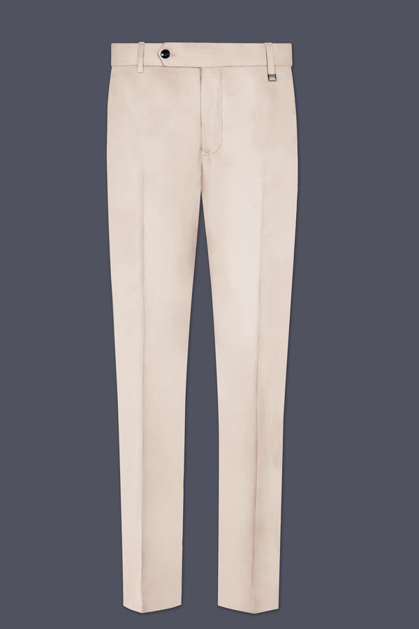 Wafer Cream Solid Cotton Stretchable Waistband Pant