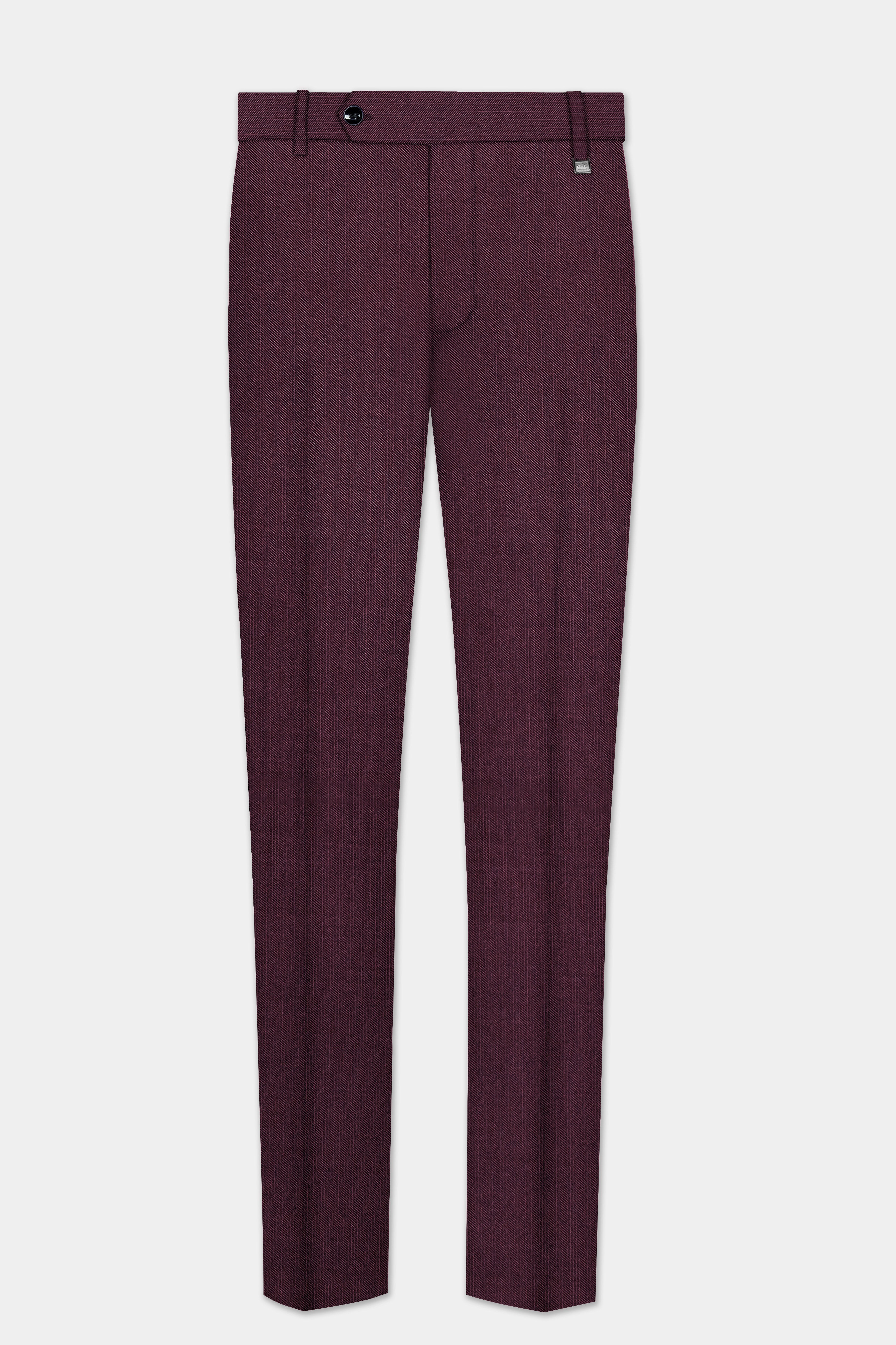 Merlot-Bistre Wine Maroon Solid Wool Rich Stretchable traveler Pant