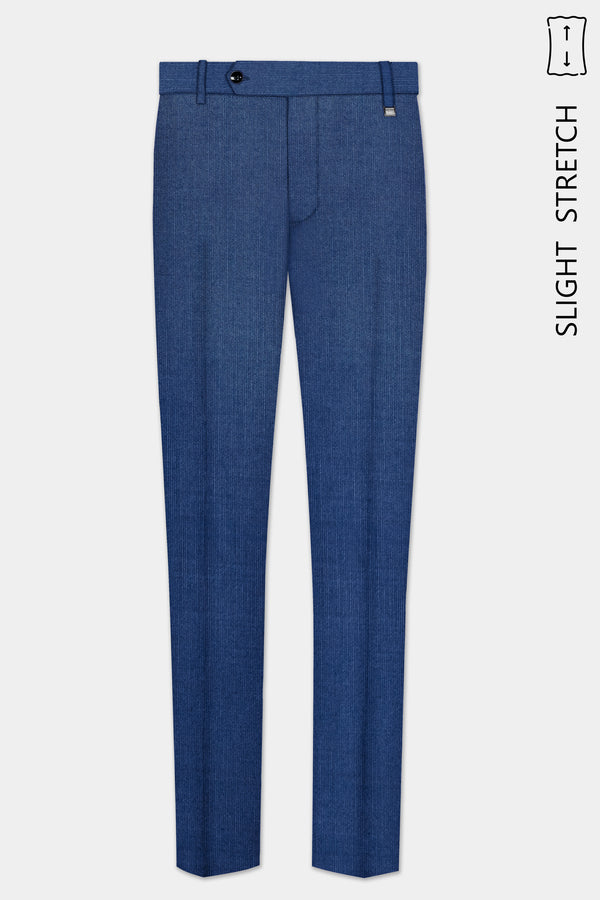 Marinoir-Cello Blue Solid Wool Rich Slight Stretch Waistband Pant