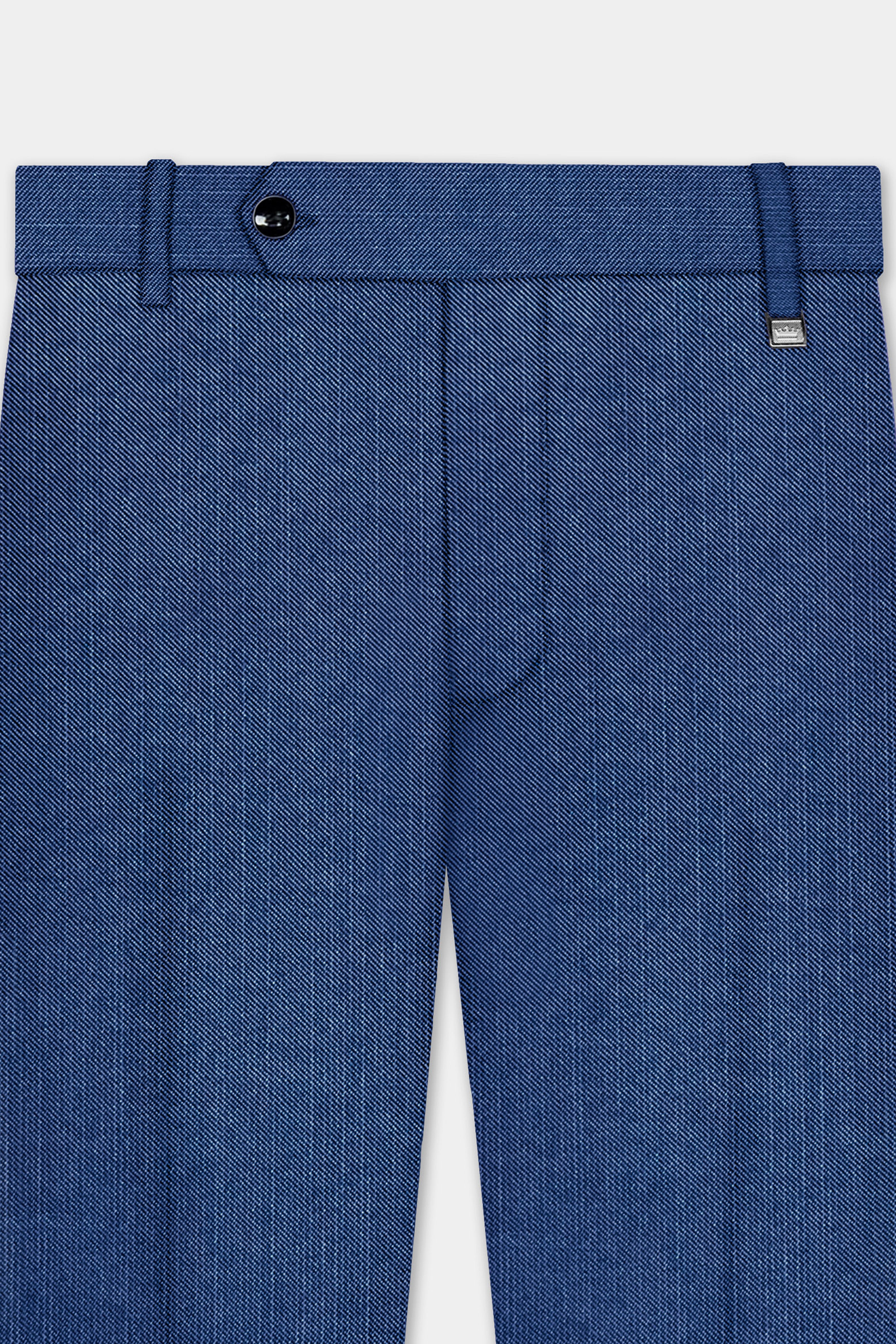 Marinoir-Cello Blue Solid Wool Rich Stretchable traveler Pant