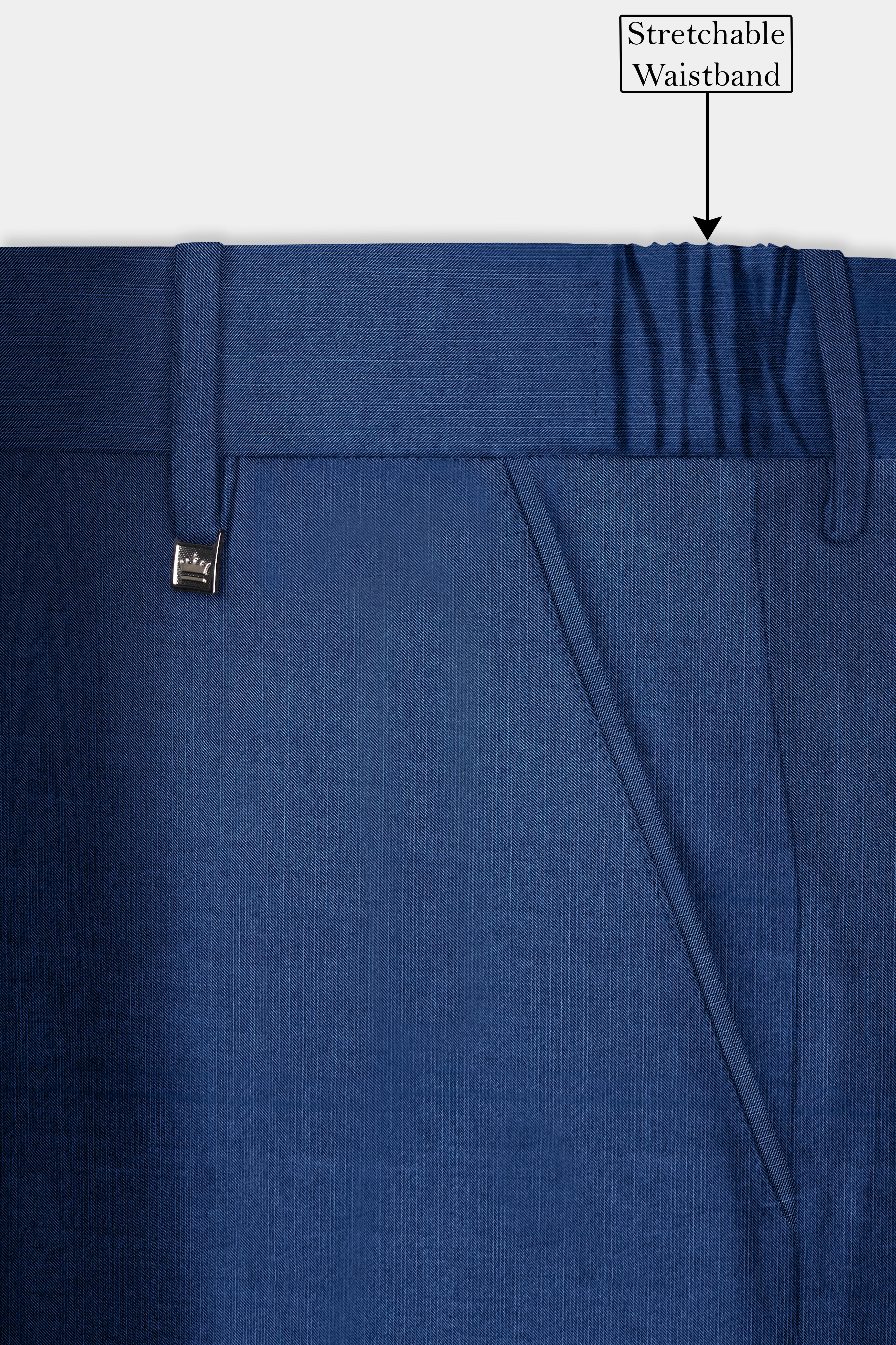 Marinoir-Cello Blue Solid Wool Rich Slight Stretch Waistband Pant