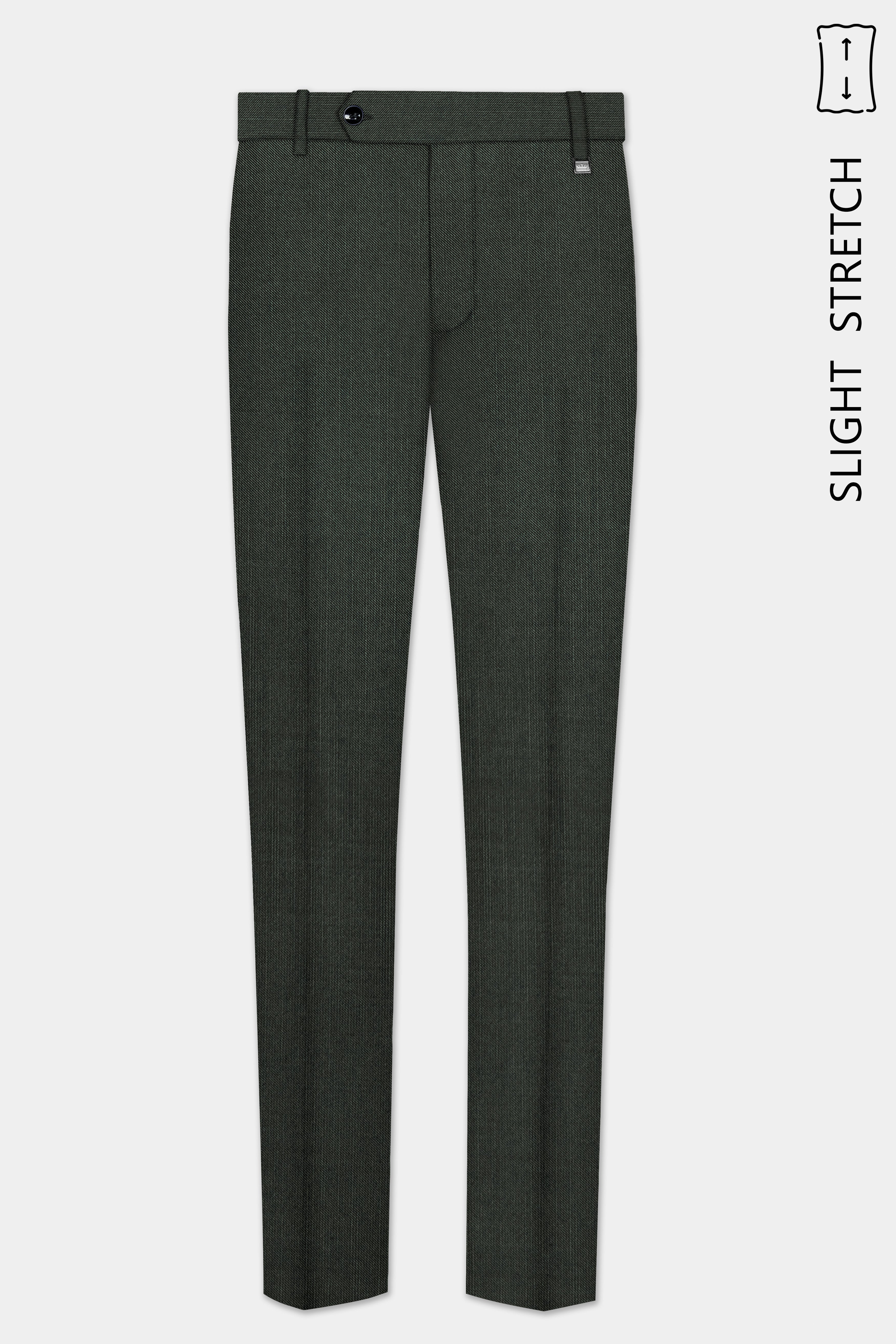 Shafton-Mine Shaft Green Solid Wool Rich Slight Stretch Waistband Pant