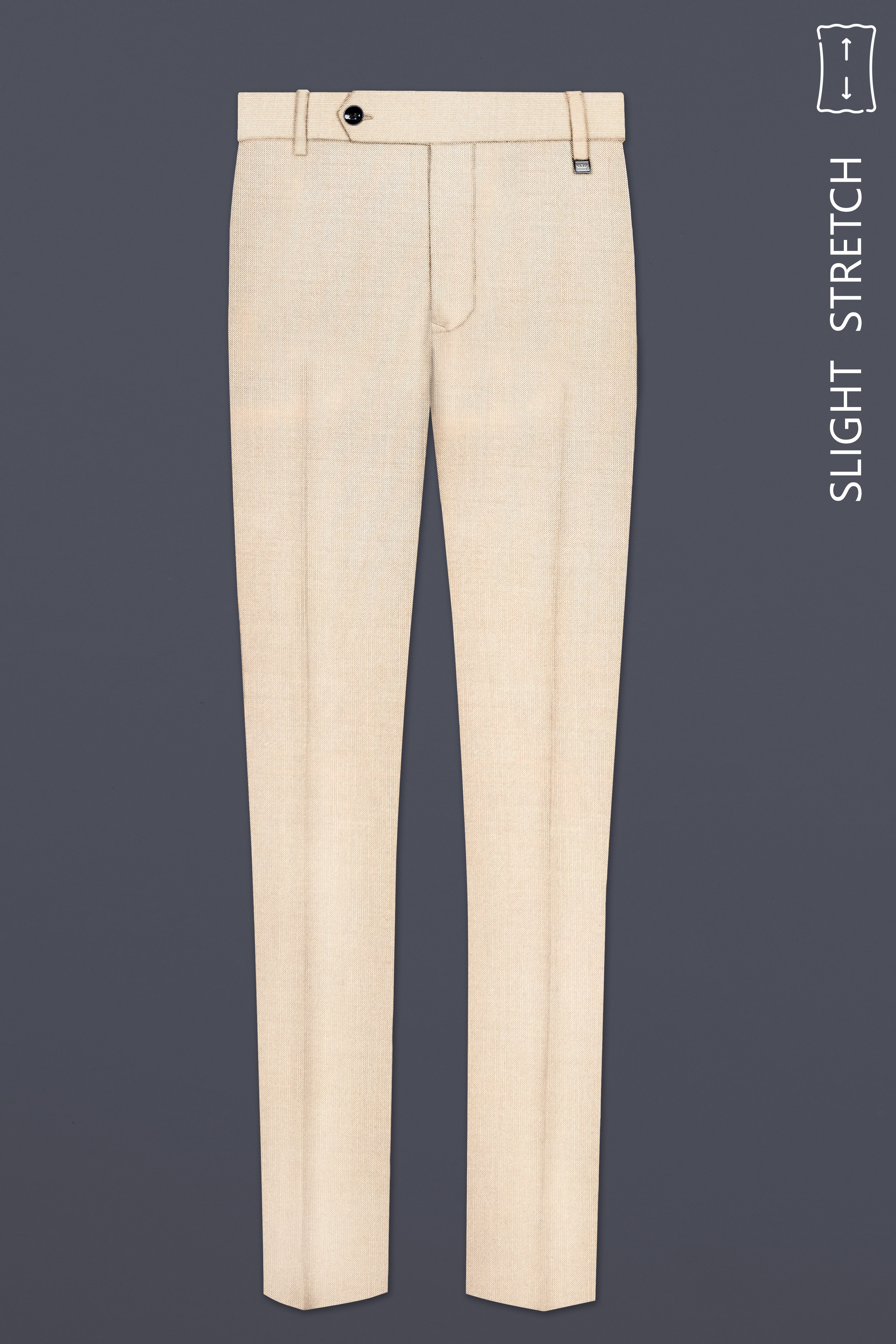 Biscotti-Parchment Cream Solid Wool Rich Slight Stretch Waistband Pant
