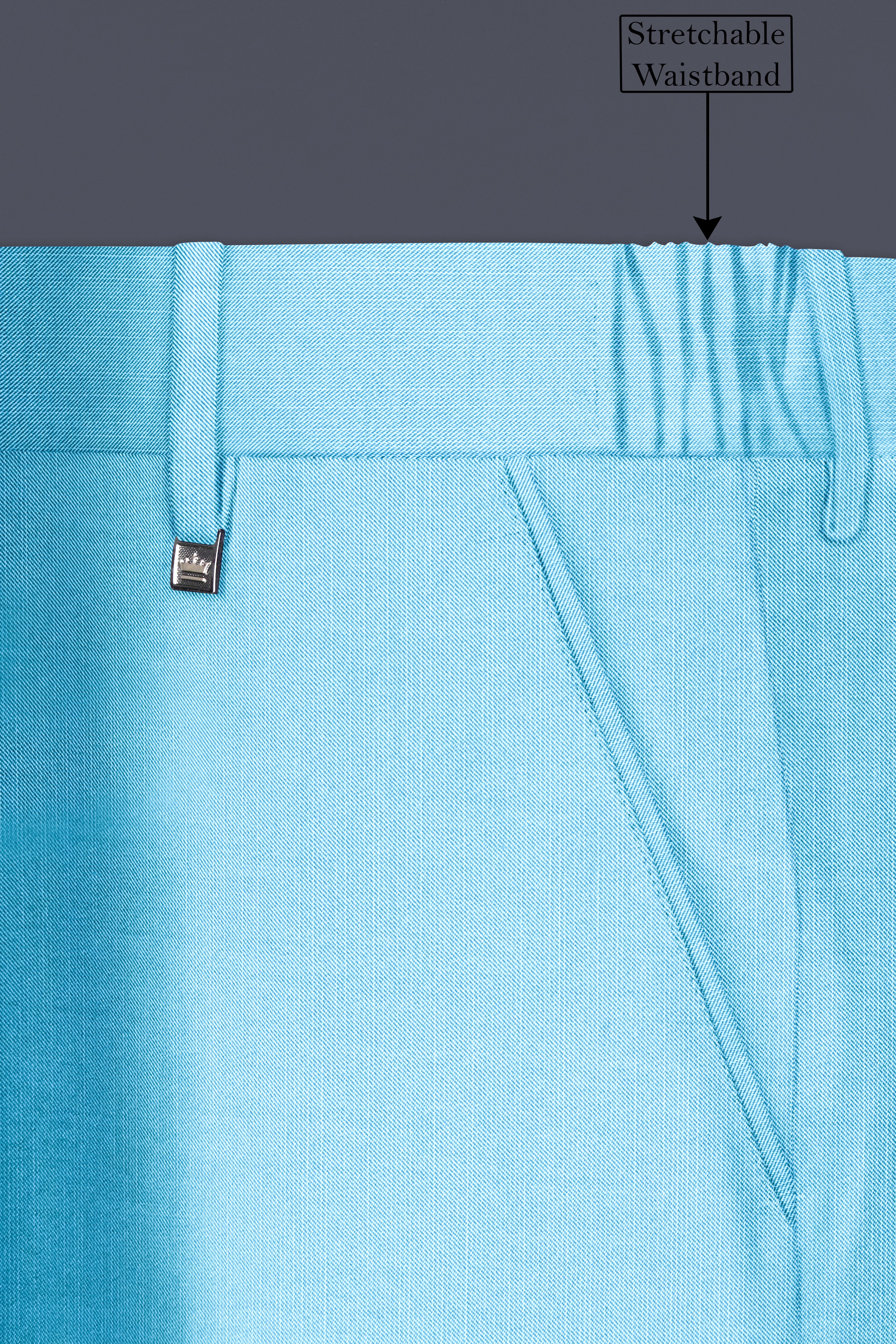 Iceland-Aquamarine Blue Solid Wool Rich Slight Stretch Waistband Pant