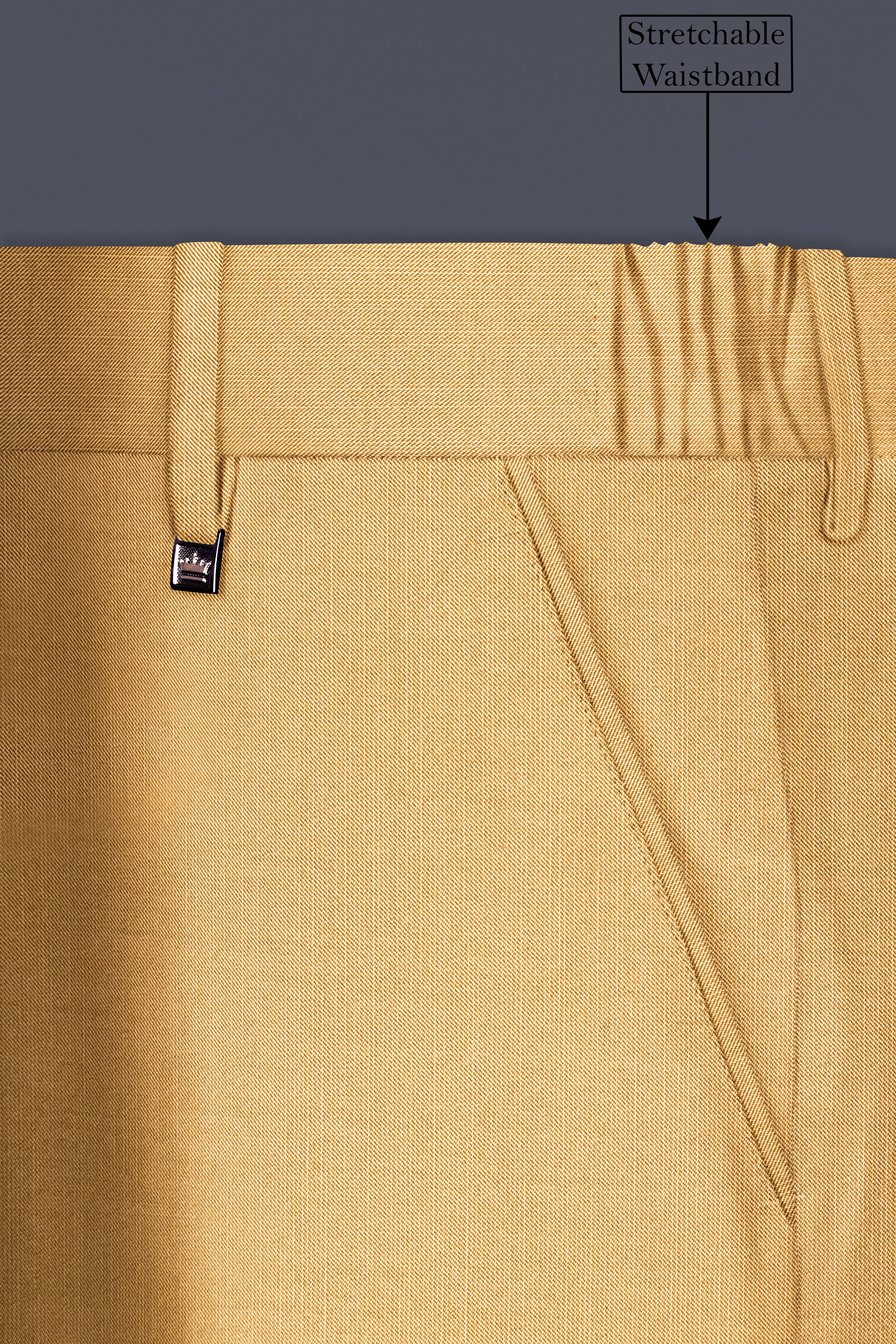 Marula-Desert Yellow Solid Wool Rich Slight Stretch Waistband Pant