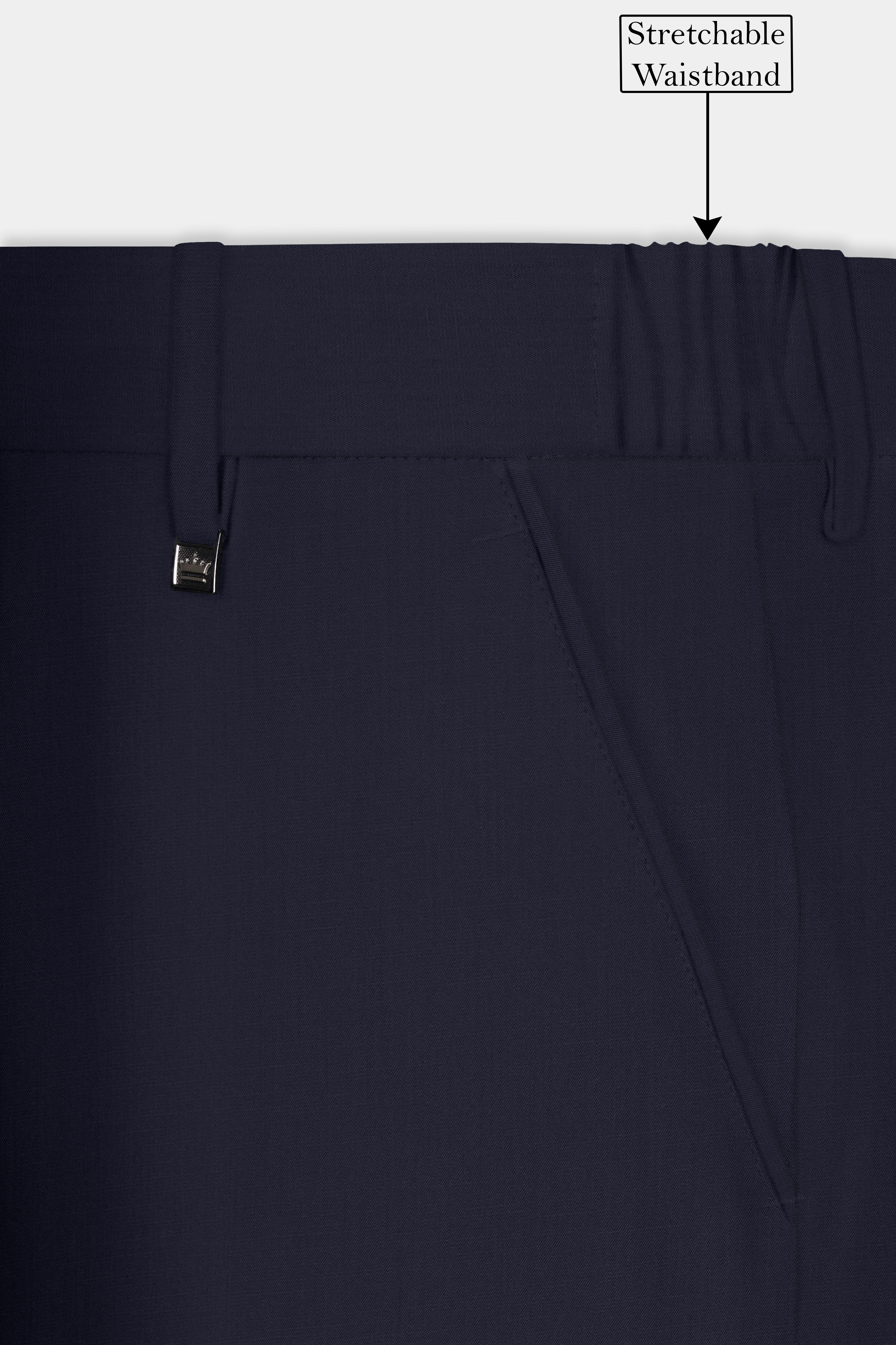 Vulcan Blue Solid Wool Rich Stretchable Waistband Pant