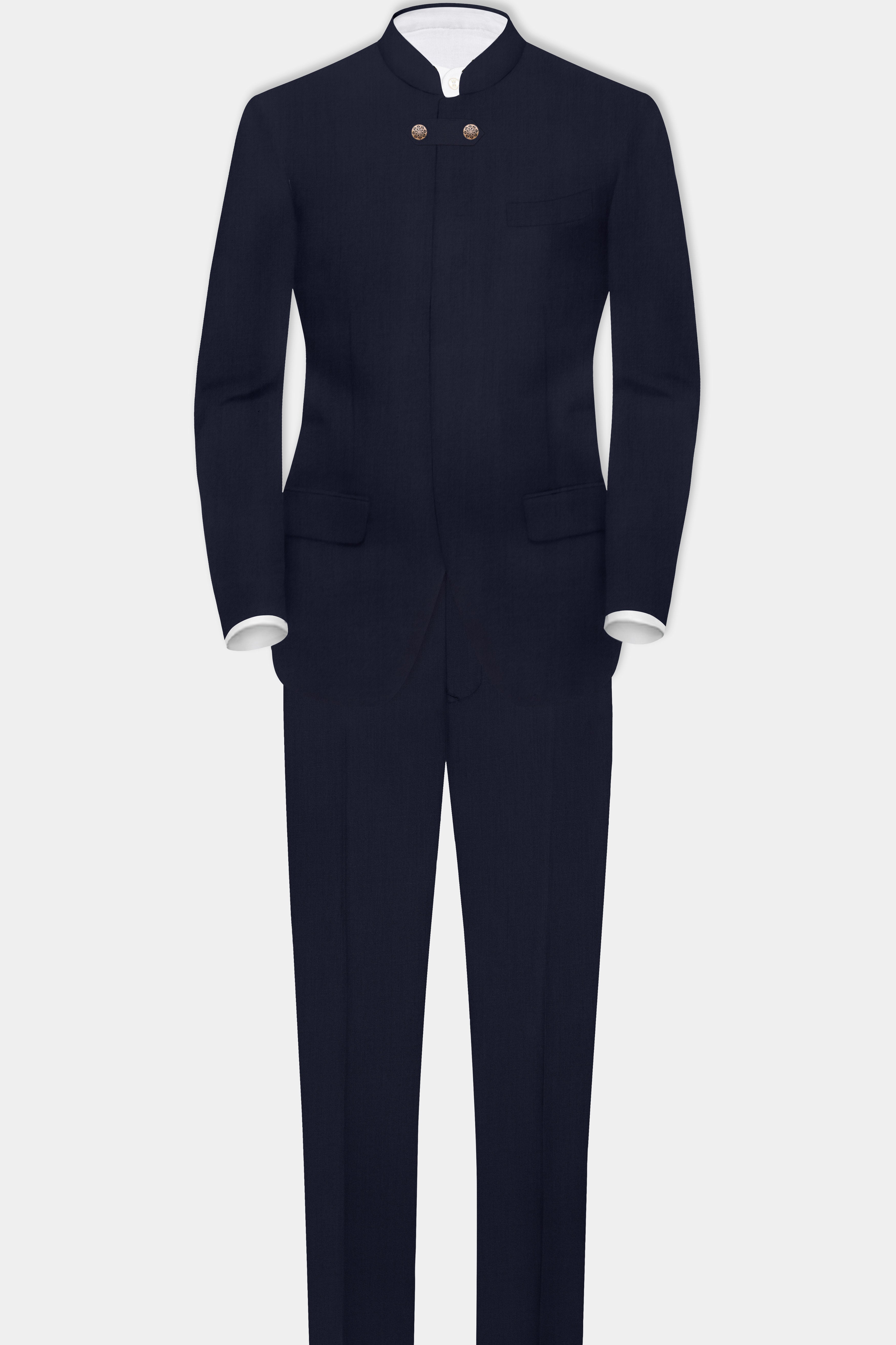Vulcan Blue Solid Wool Rich Stretchable Waistband Pant