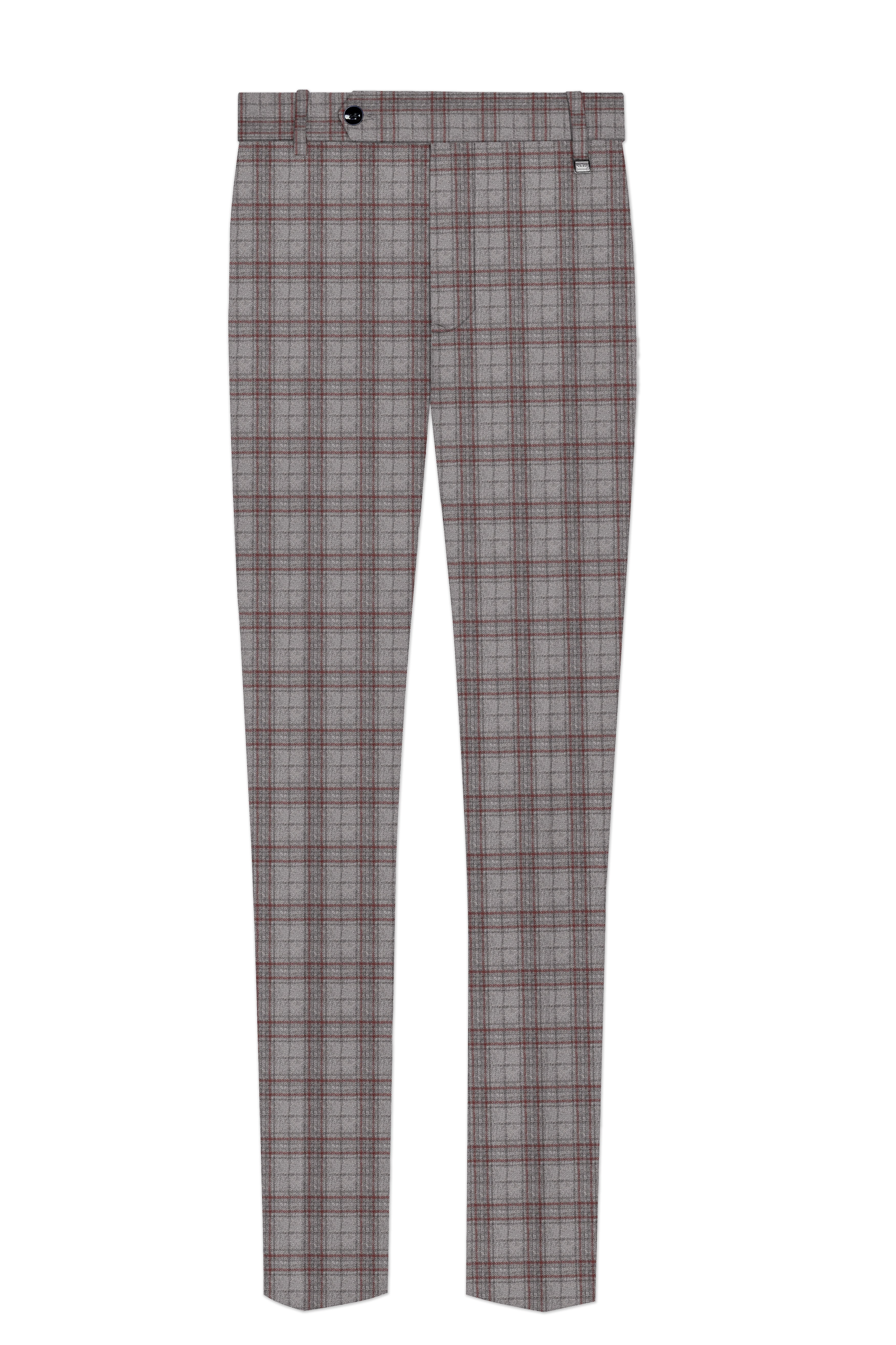 Fogwin-Warm Gray Plaid Wool Rich Stretchable Waistband Pant