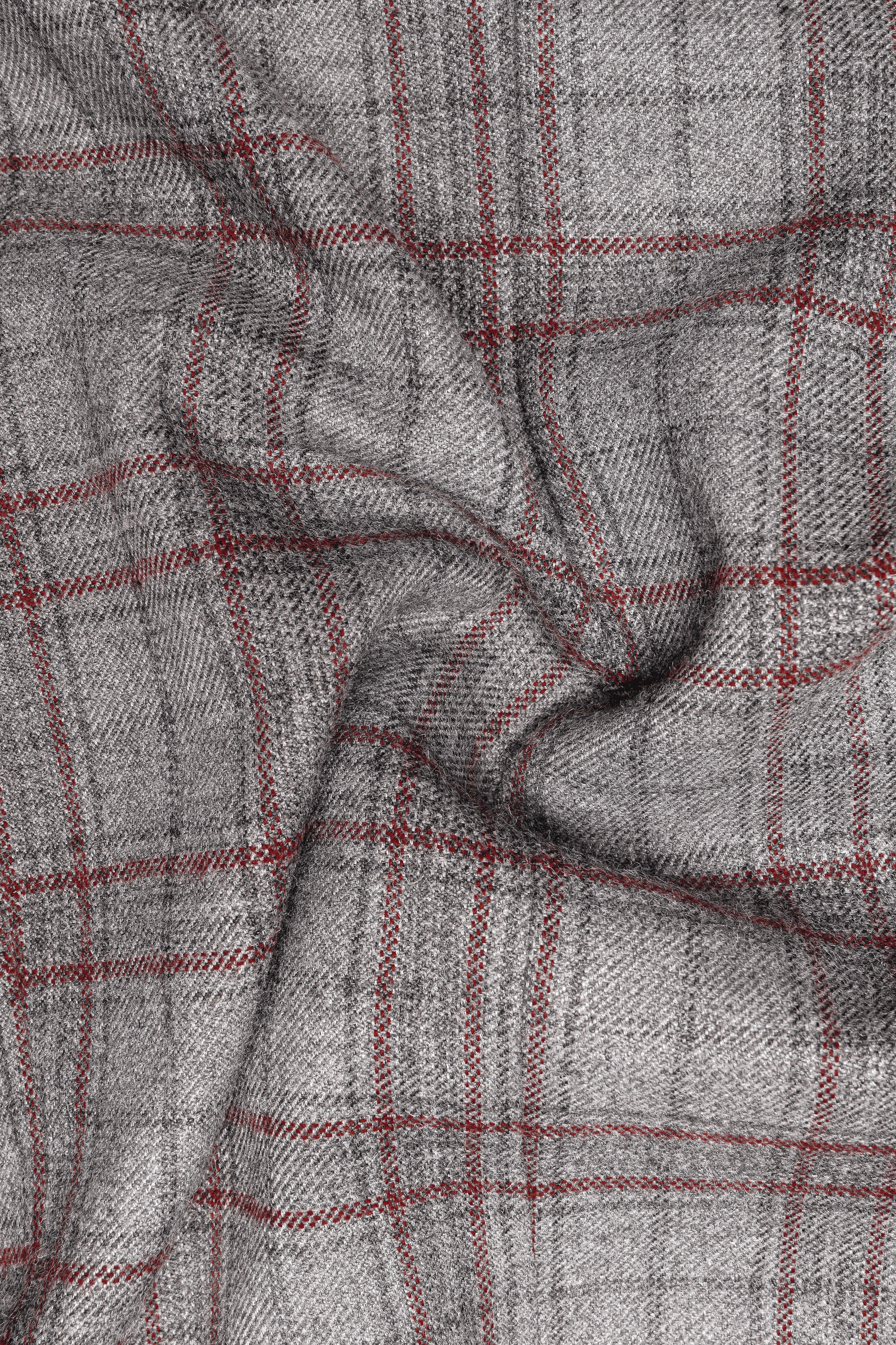 Fogwin-Warm Gray Plaid Wool Rich Stretchable Waistband Pant