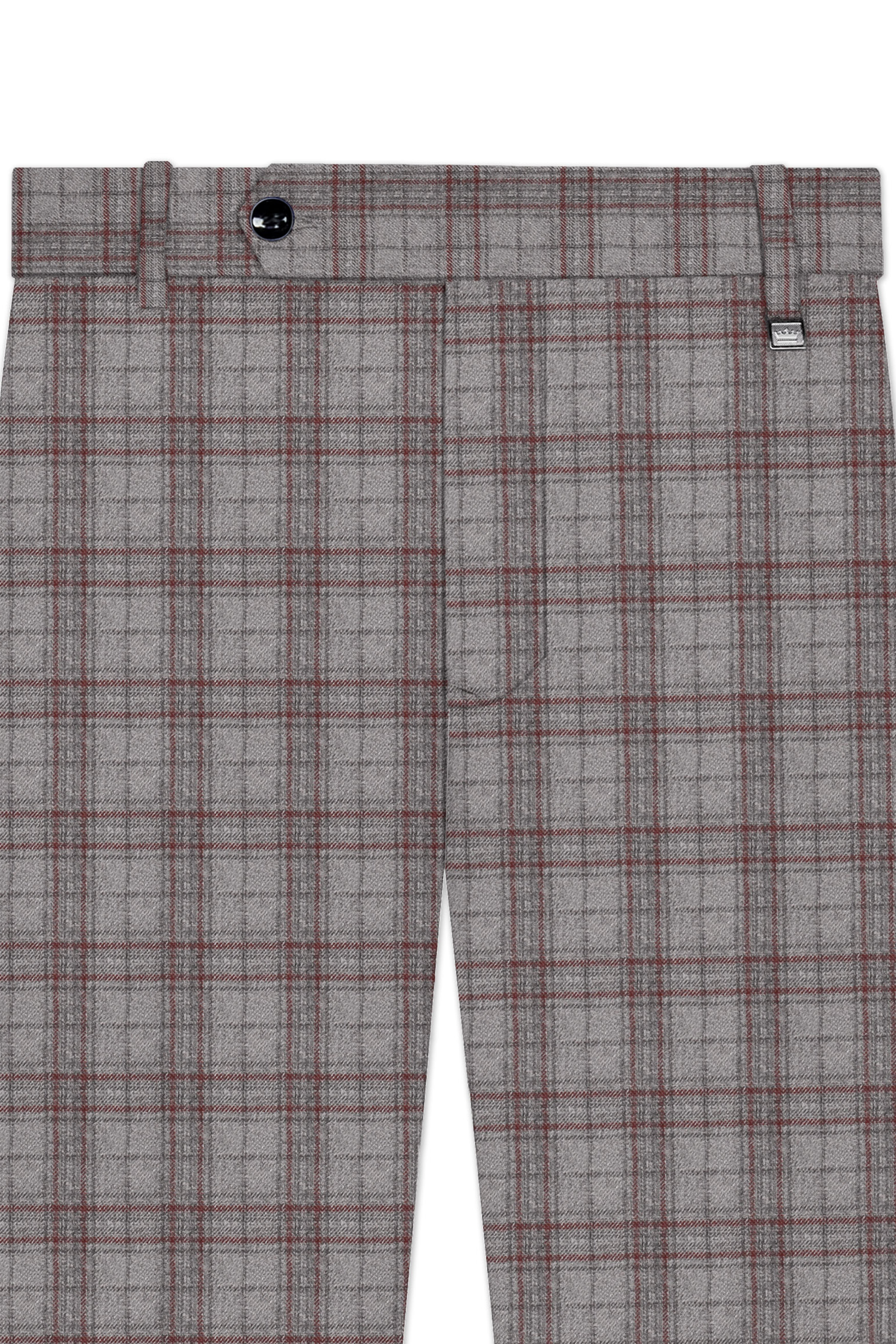 Fogwin-Warm Gray Plaid Wool Rich Stretchable Waistband Pant