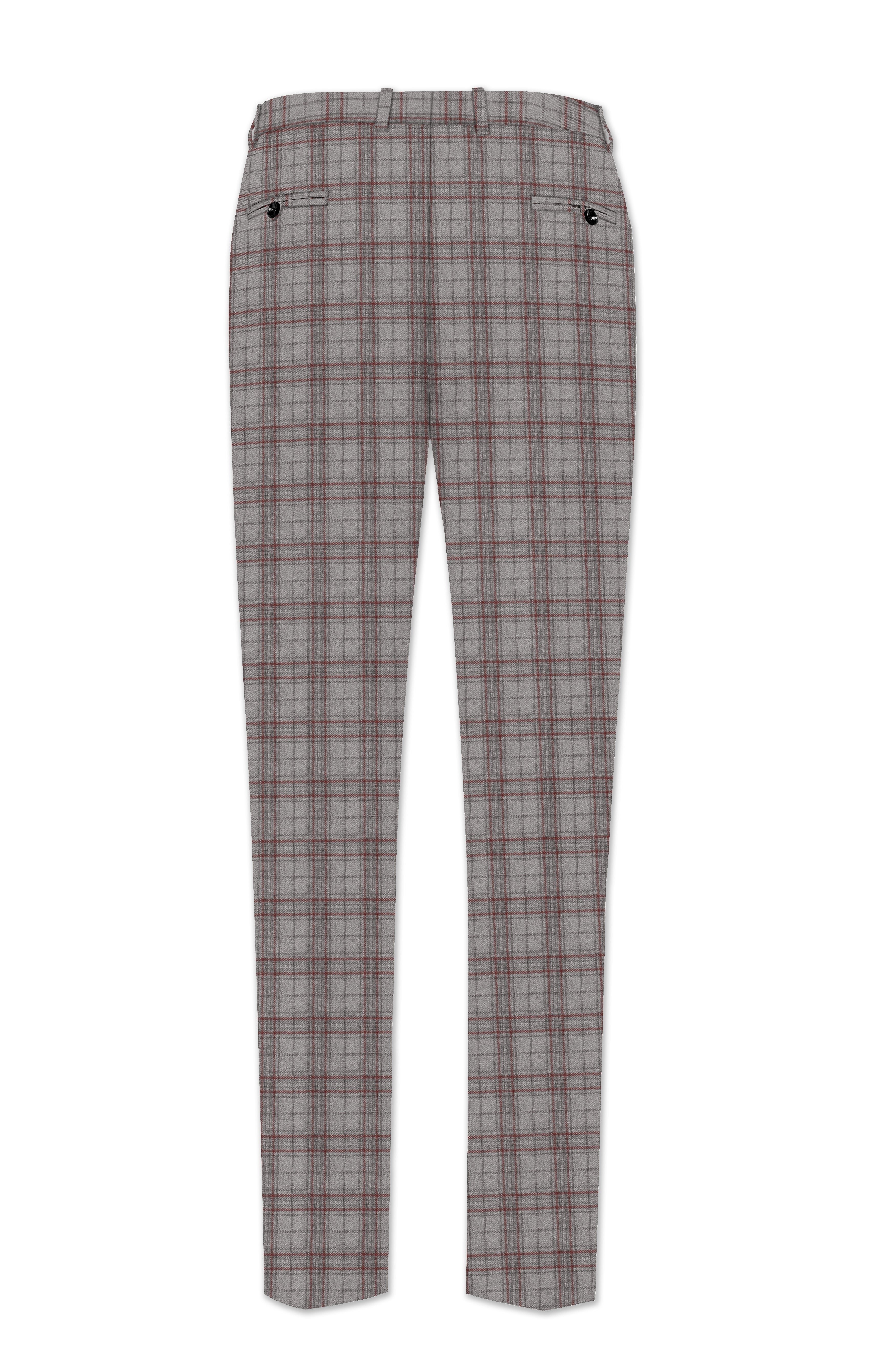 Fogwin-Warm Gray Plaid Wool Rich Stretchable Waistband Pant