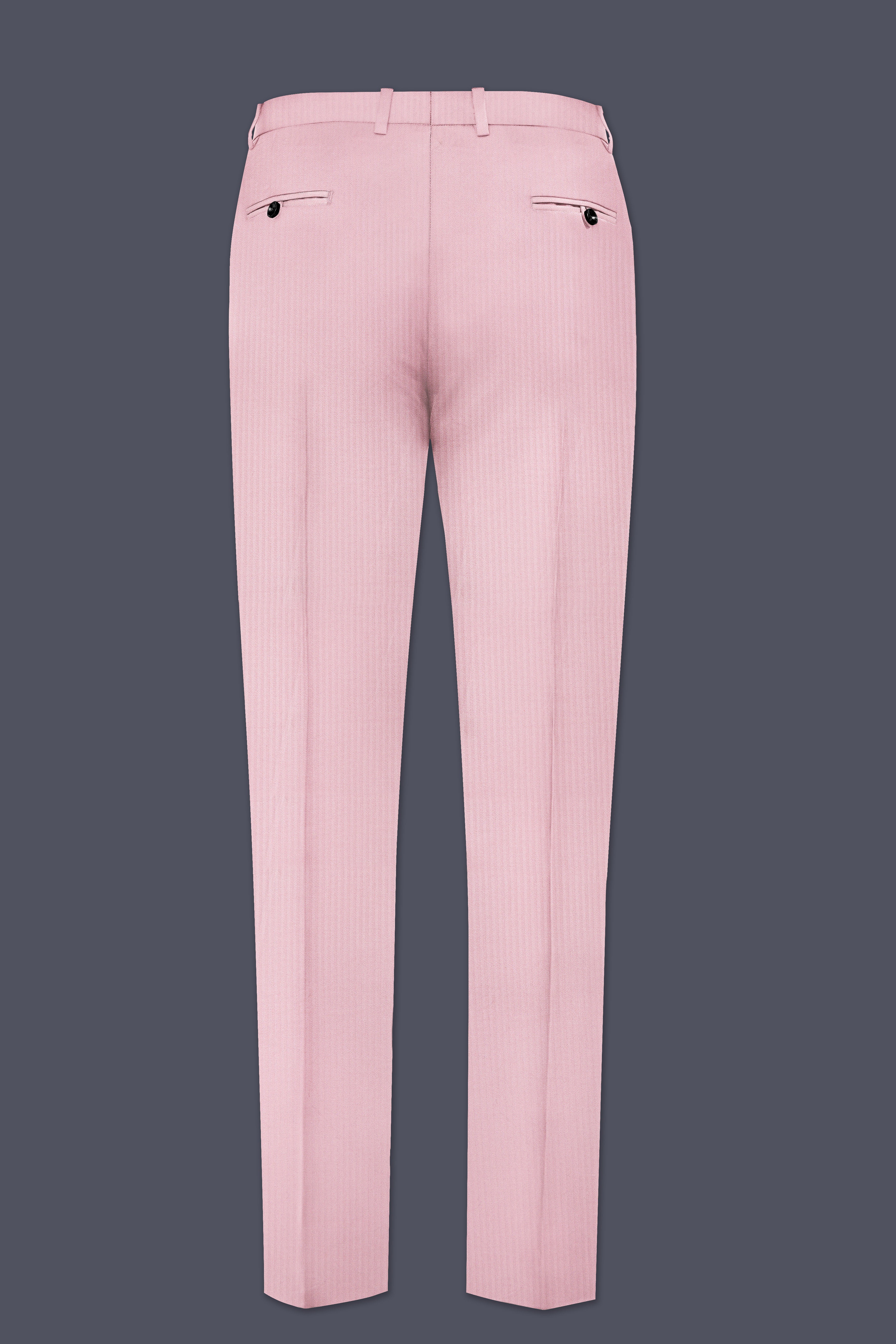 Rose Pink Striped Wool Rich Stretchable Waistband Pant