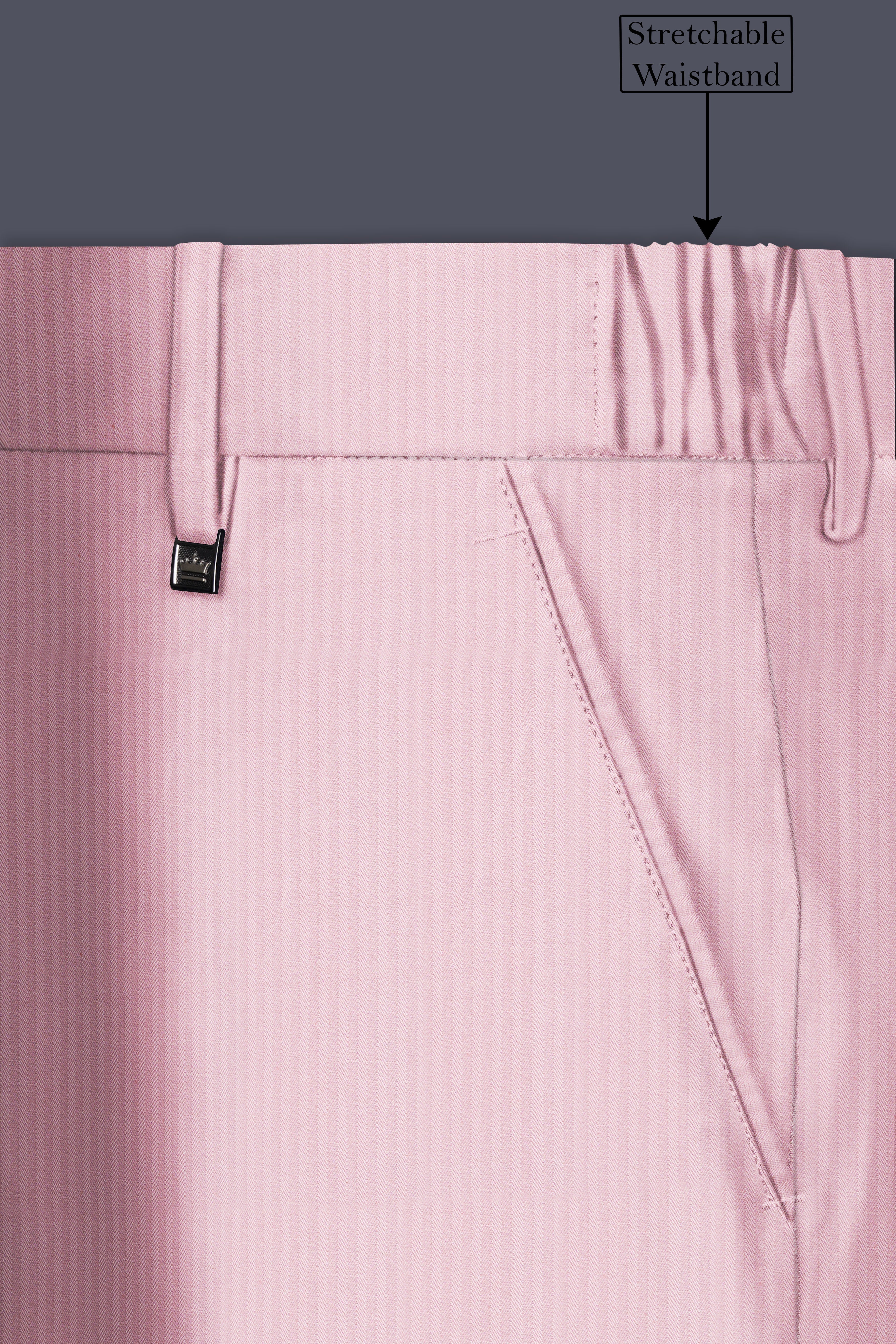 Rose Pink Striped Wool Rich Stretchable Waistband Pant