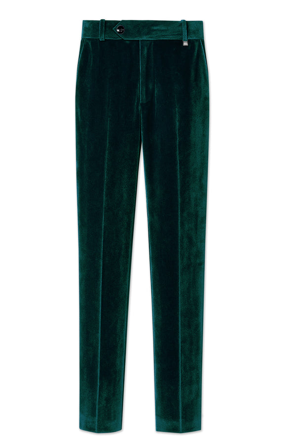 Emerivell-Racing Green Velvet Stretchable Waistband Pant