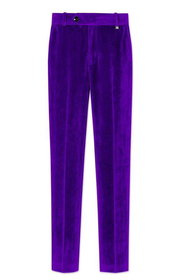 Purvion-Christalle Purple Velvet Stretchable Waistband Pant