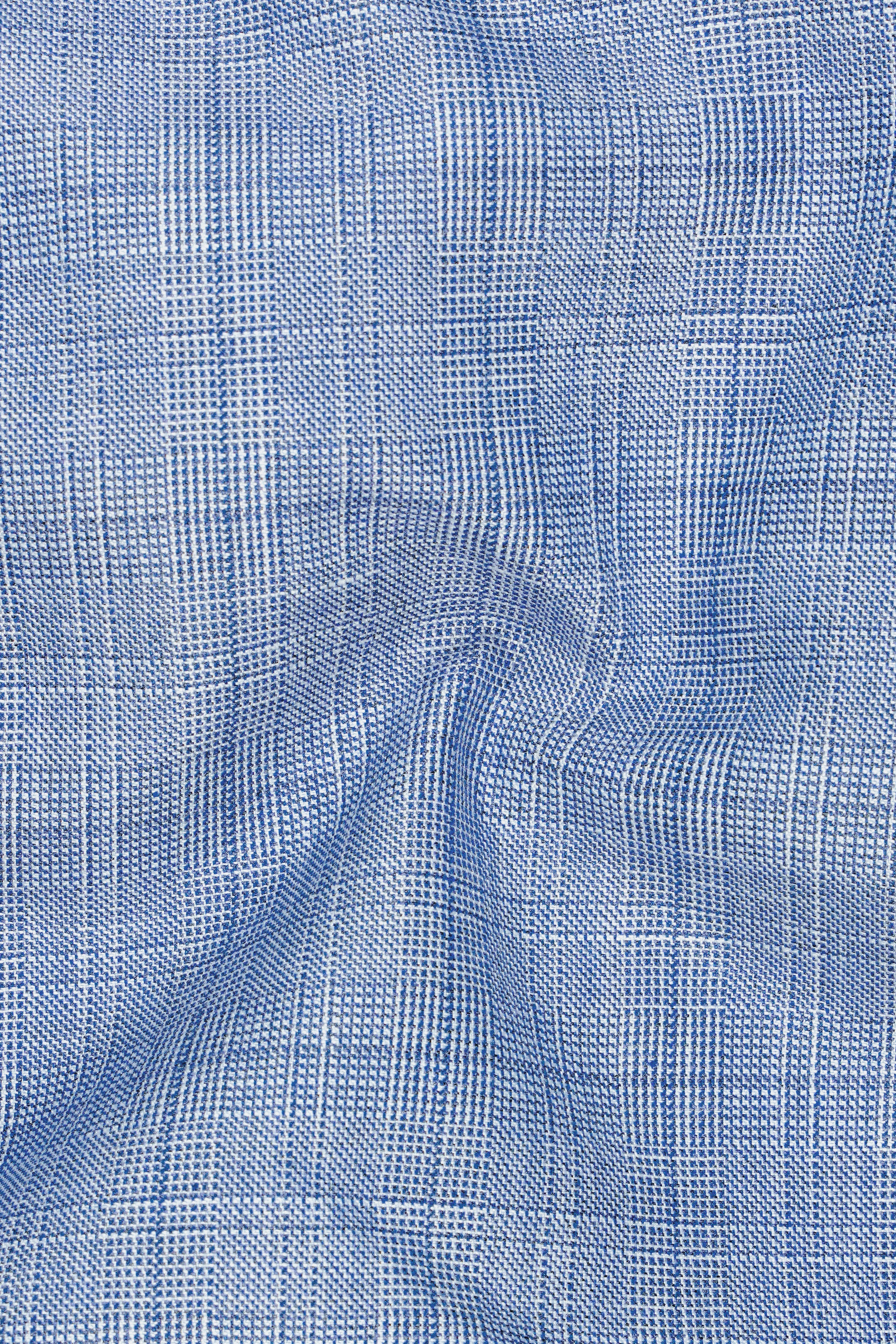 Aurelien-Cornflower Blue Windowpane Wool Rich Stretchable Waistband Pant