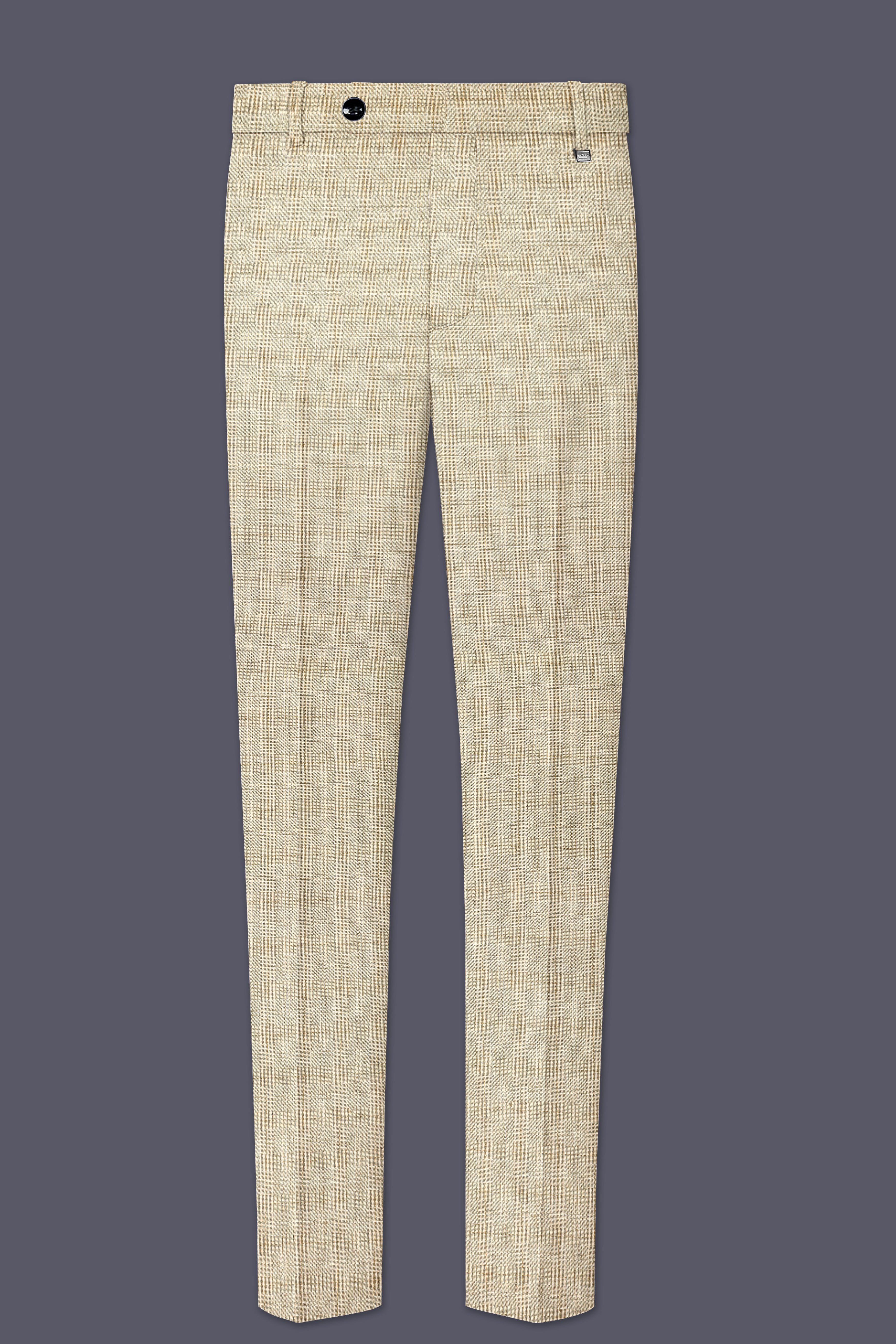 Alviora-Rodeo Dust Cream Windowpane Wool Rich Stretchable Waistband Pant