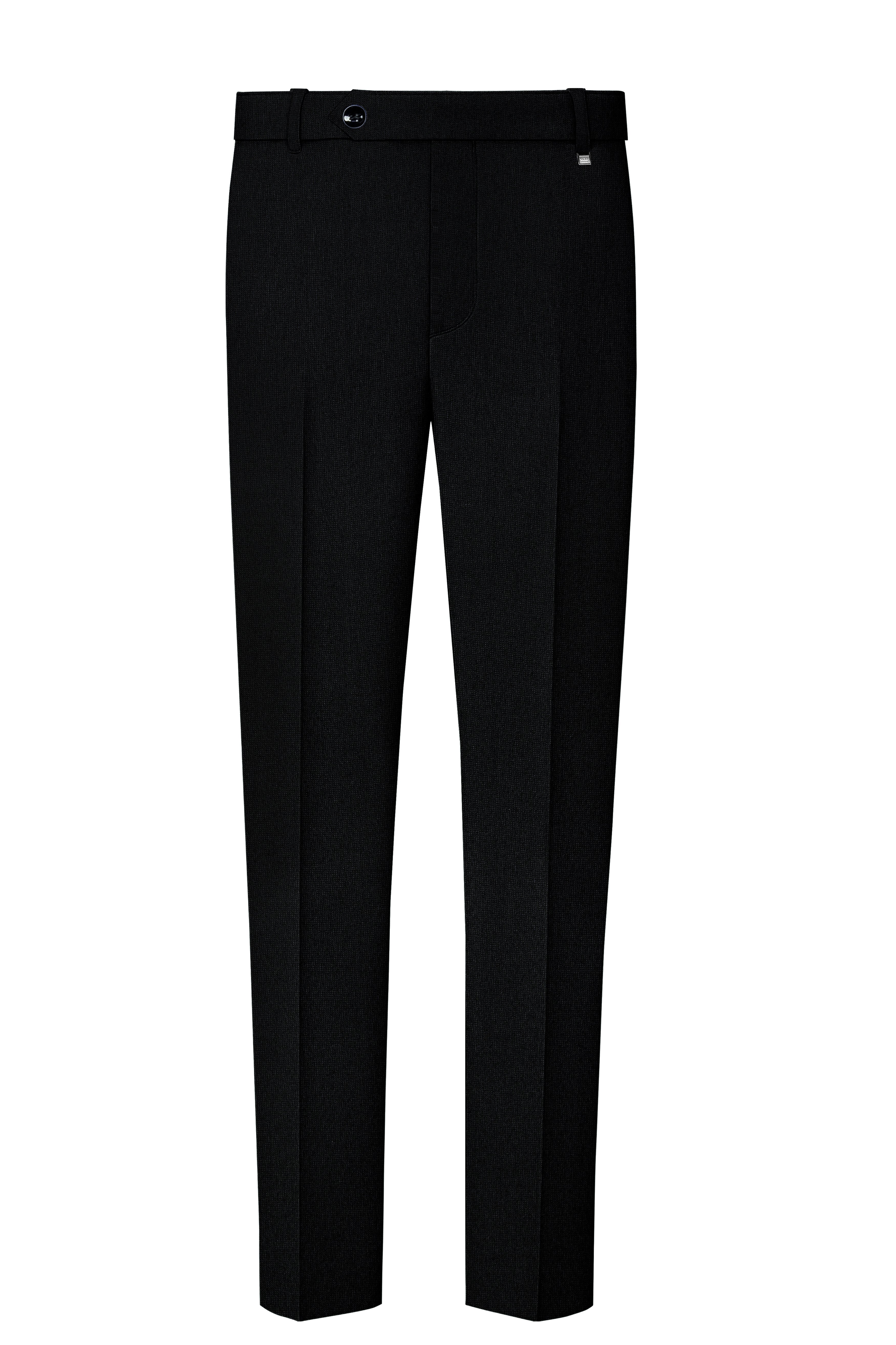 Noctivell-Jade Black Textured Wool Rich Stretchable Waistband Pant