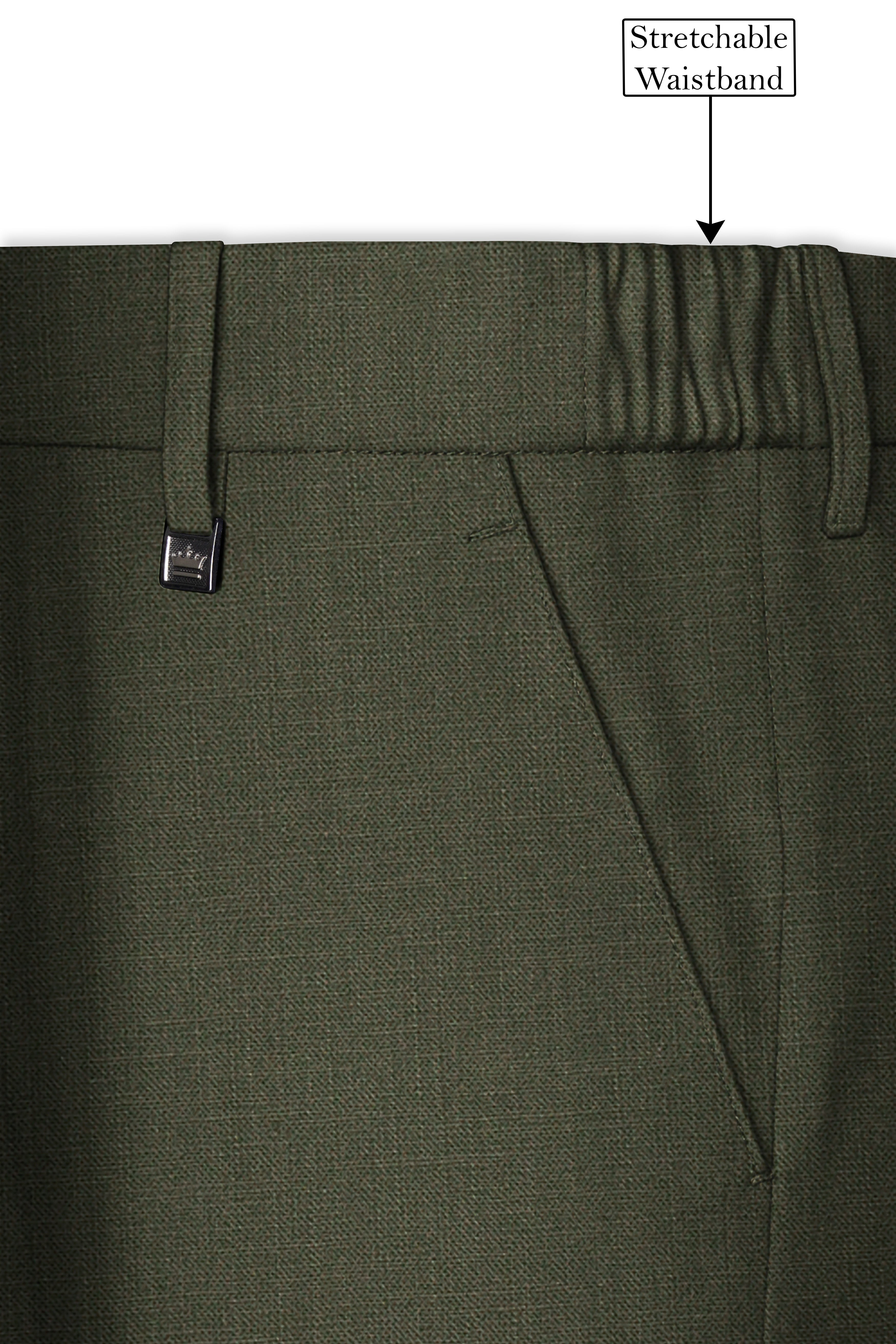 Virenzo-Rifle Green Luxurious Linen Stretchable Waistband Pant