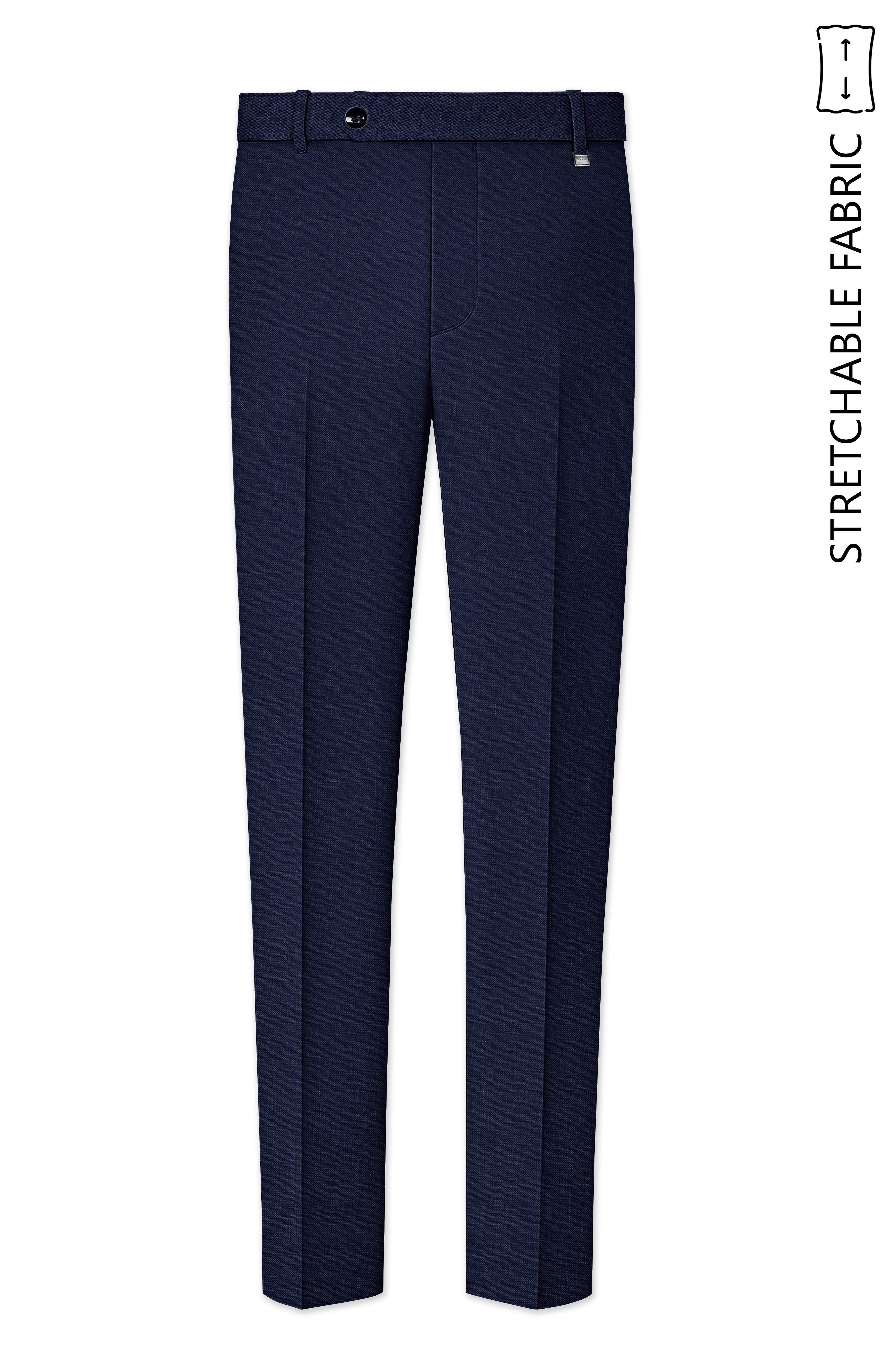 Azuriel-Firefly Blue Luxurious Linen Stretchable Waistband Pant