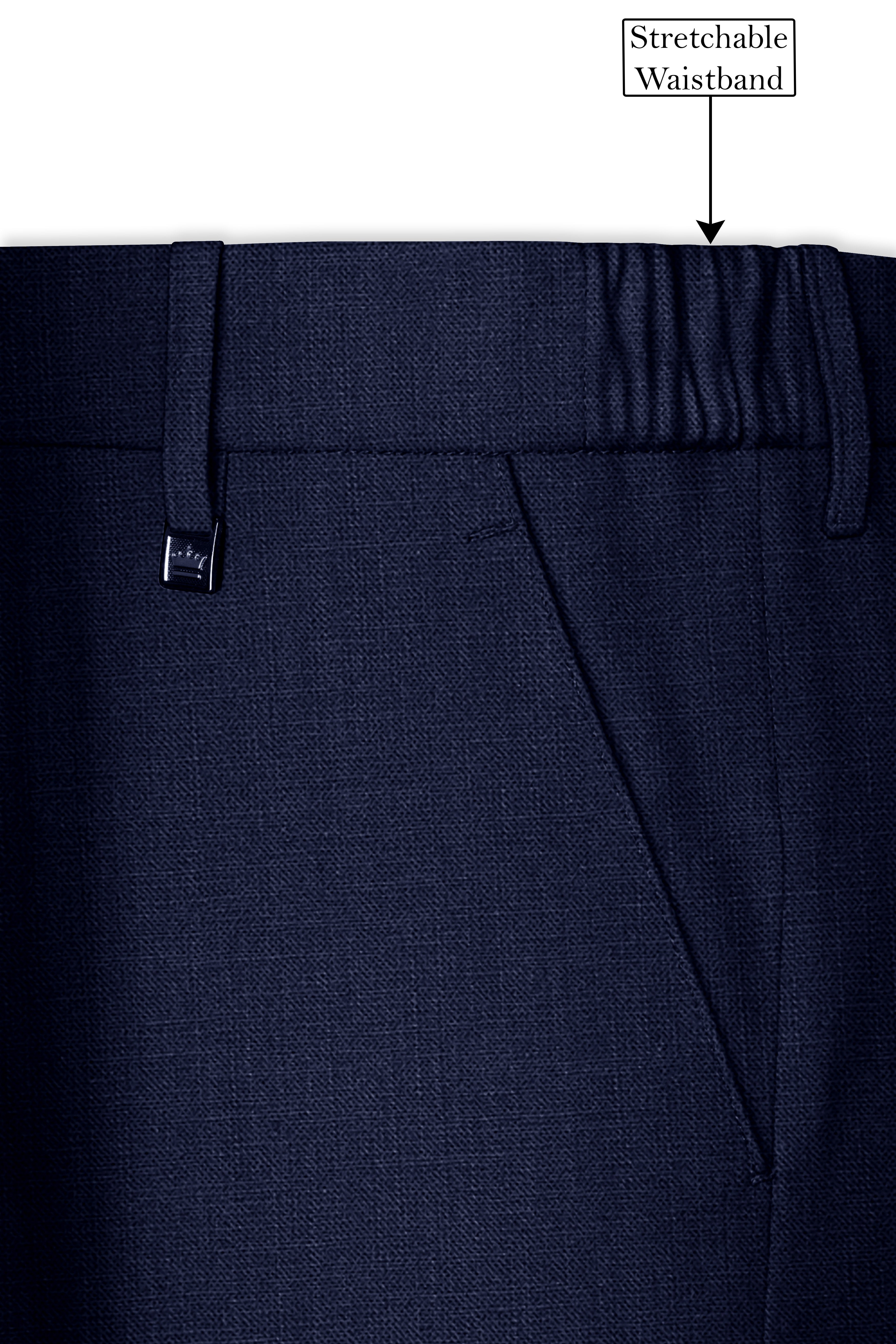 Azuriel-Firefly Blue Luxurious Linen Stretchable Waistband Pant