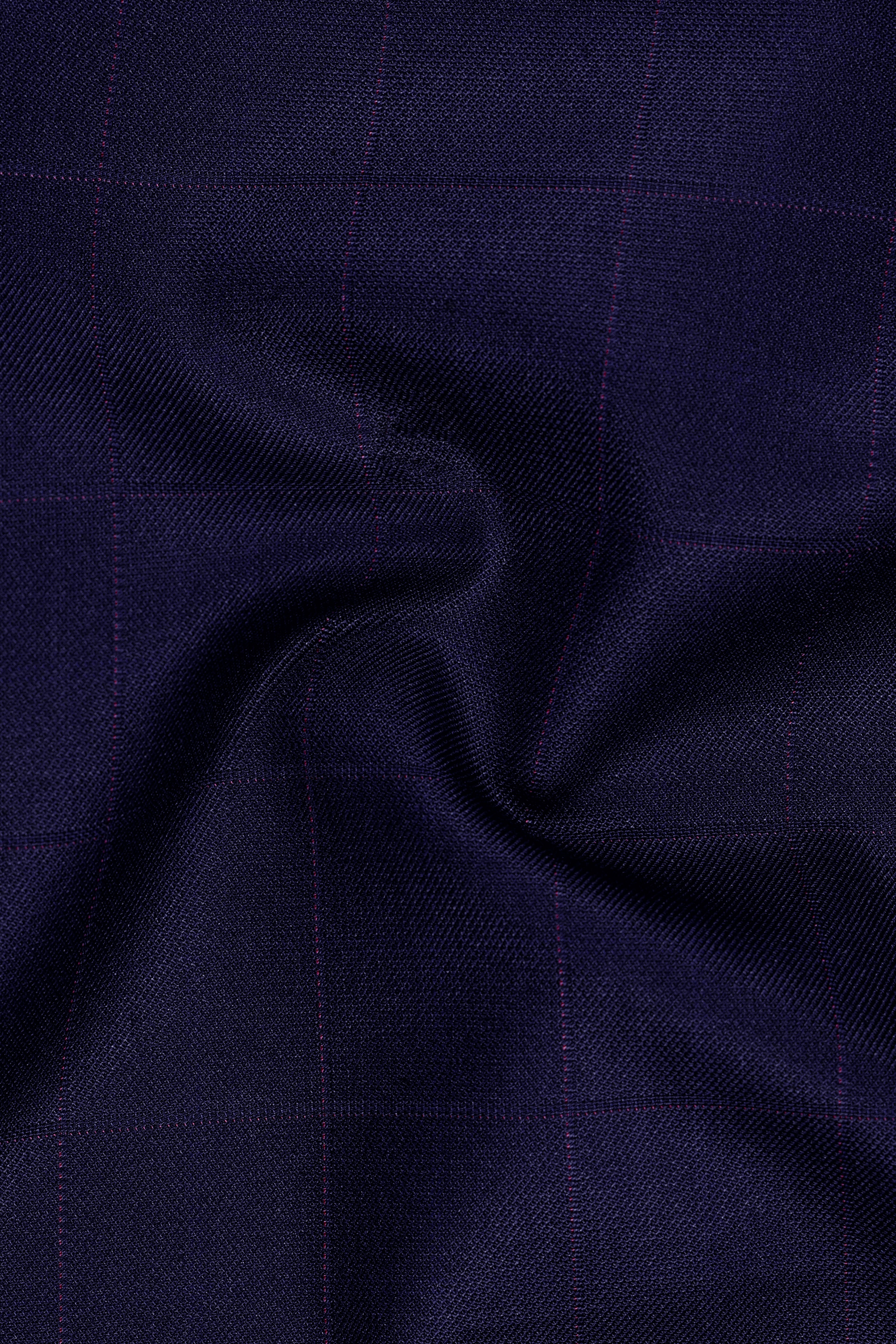 Azurane-Ebony Blue Windowpane Wool Rich Stretchable Waistband Pant
