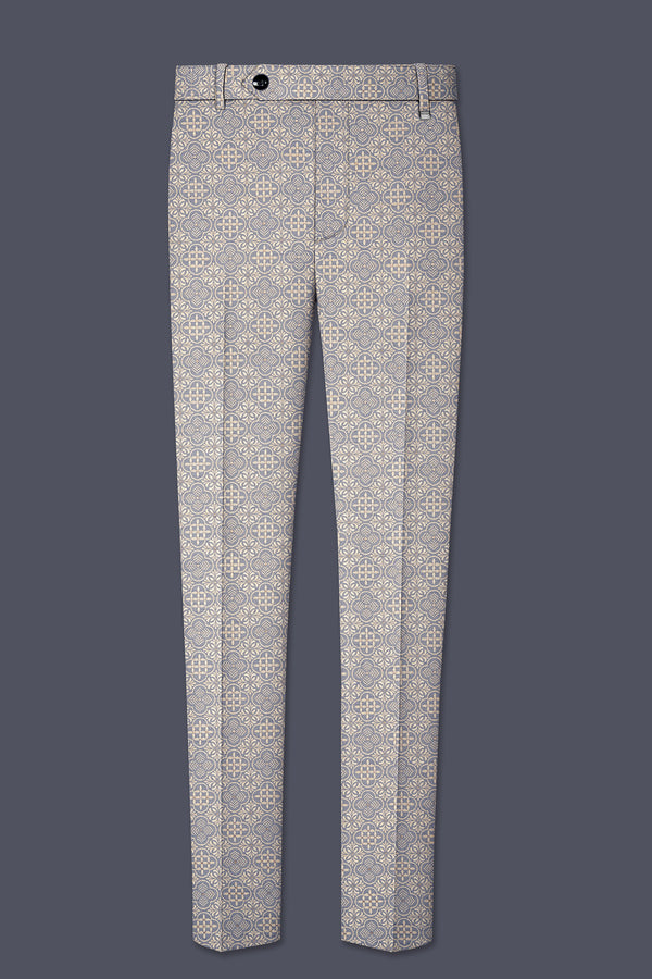 Azuroque-Somke Gray and Desert  Jacquard Textured Designer Stretchable Waistband Pant