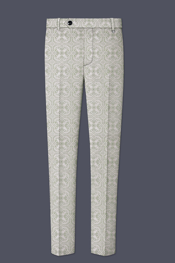 Gravino-Gainsboro Gray and Sage Green Geometric Jacquard Textured Designer Stretchable Waistband Pant